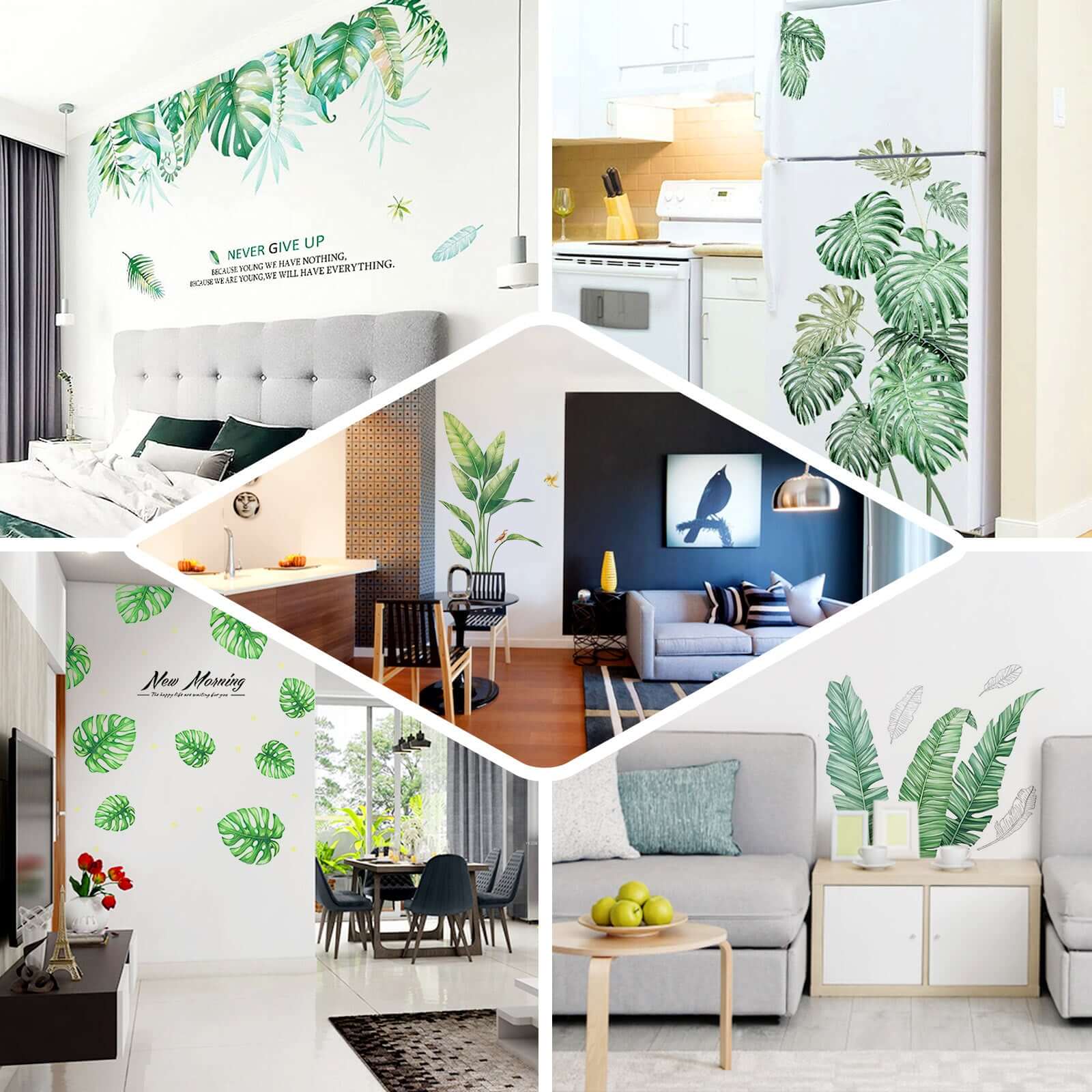Green Tropical Palm Leaves Wall Decals, Plant Peel Removable Stickers - Image 5