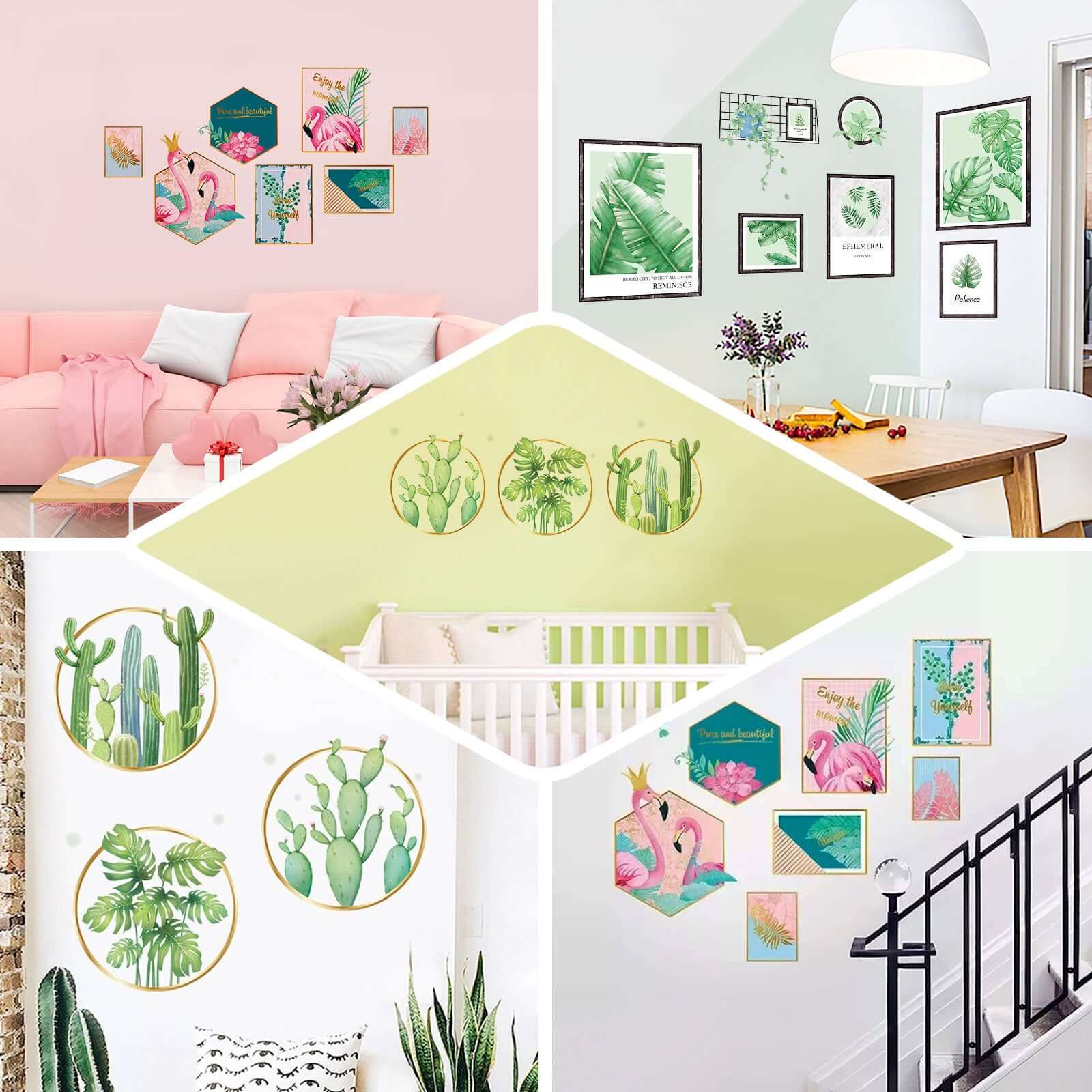 Green Tropical Plant Leaves Flat Frame Wall Decals, Art Decor Stickers - Image 5