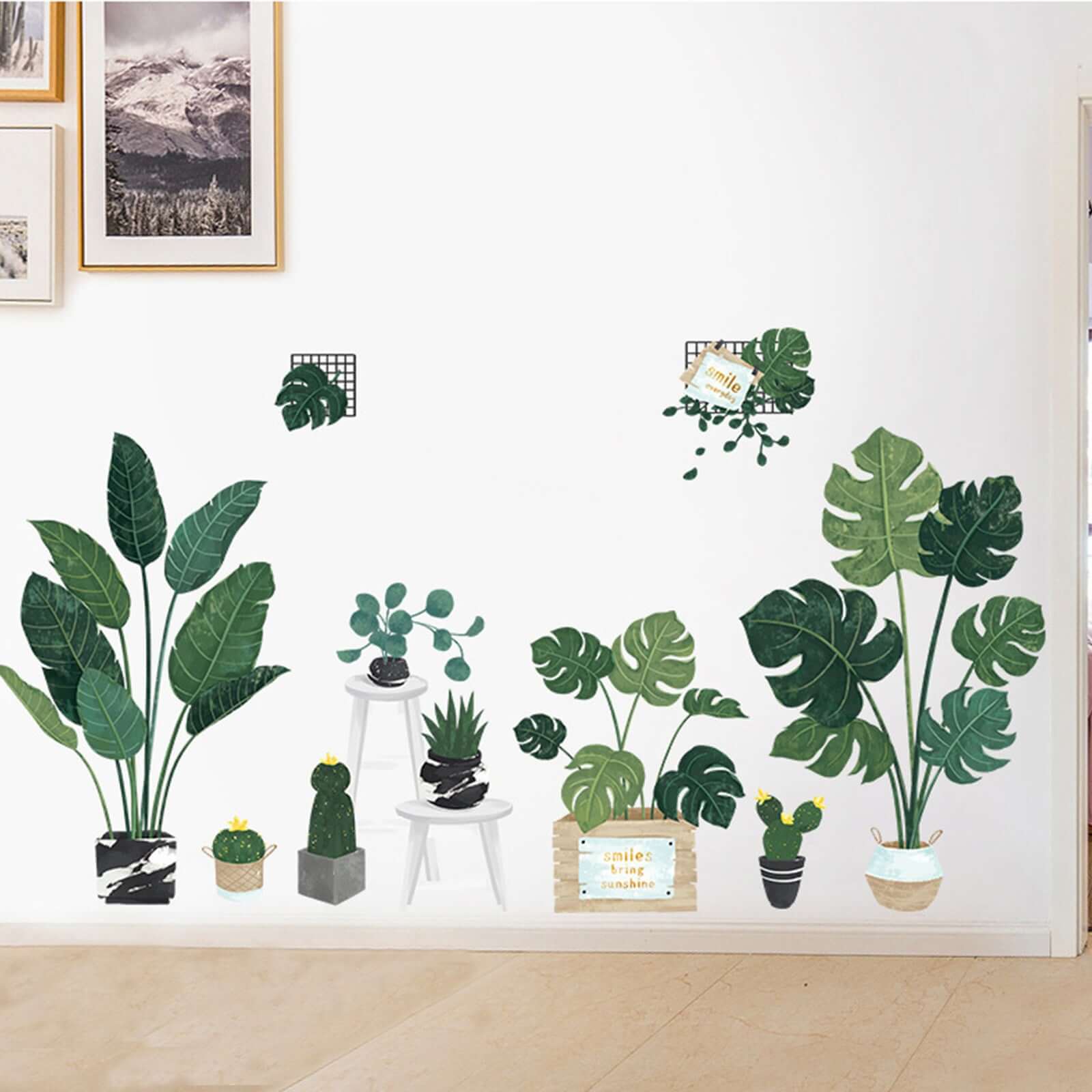 Green Tropical Potted Plants/Planters Wall Decals, Peel and Stick Decor Stickers