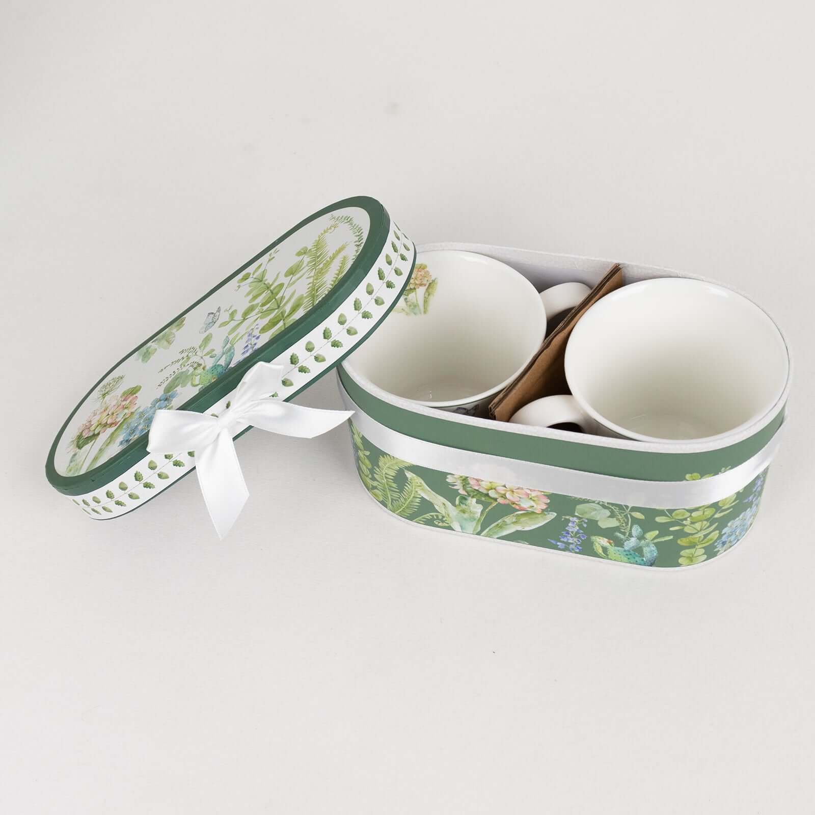 Greenery Theme Bridal Shower Gift Set, 2 Pack Porcelain Coffee Mugs With Matching Keepsake Gift Box and Satin Ribbon Handle - Image 11