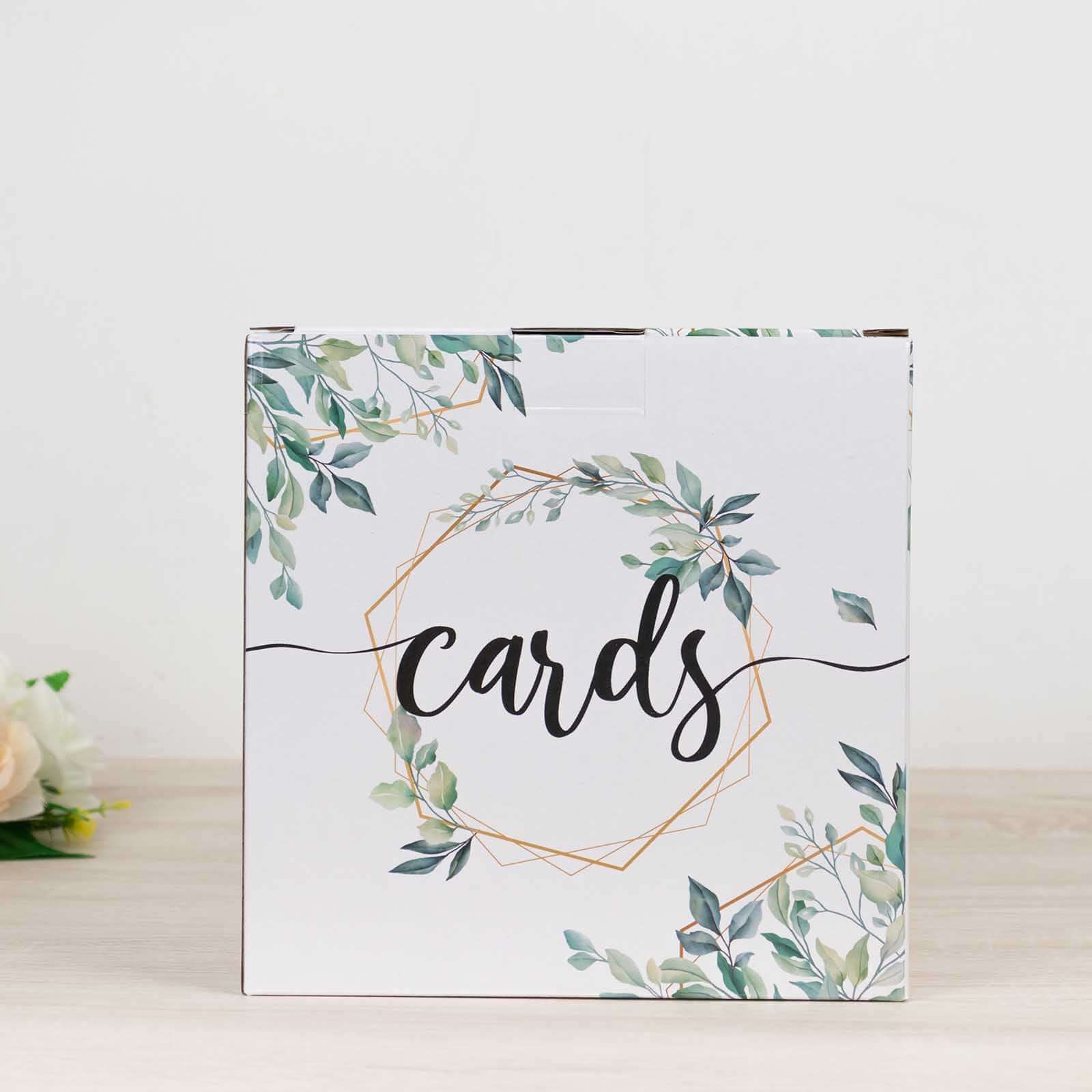Greenery Theme White Money Card Box with Geometric Gold Foil Print, Collapsible Wedding Reception Gift Card Box - 8"x8" - Image 4