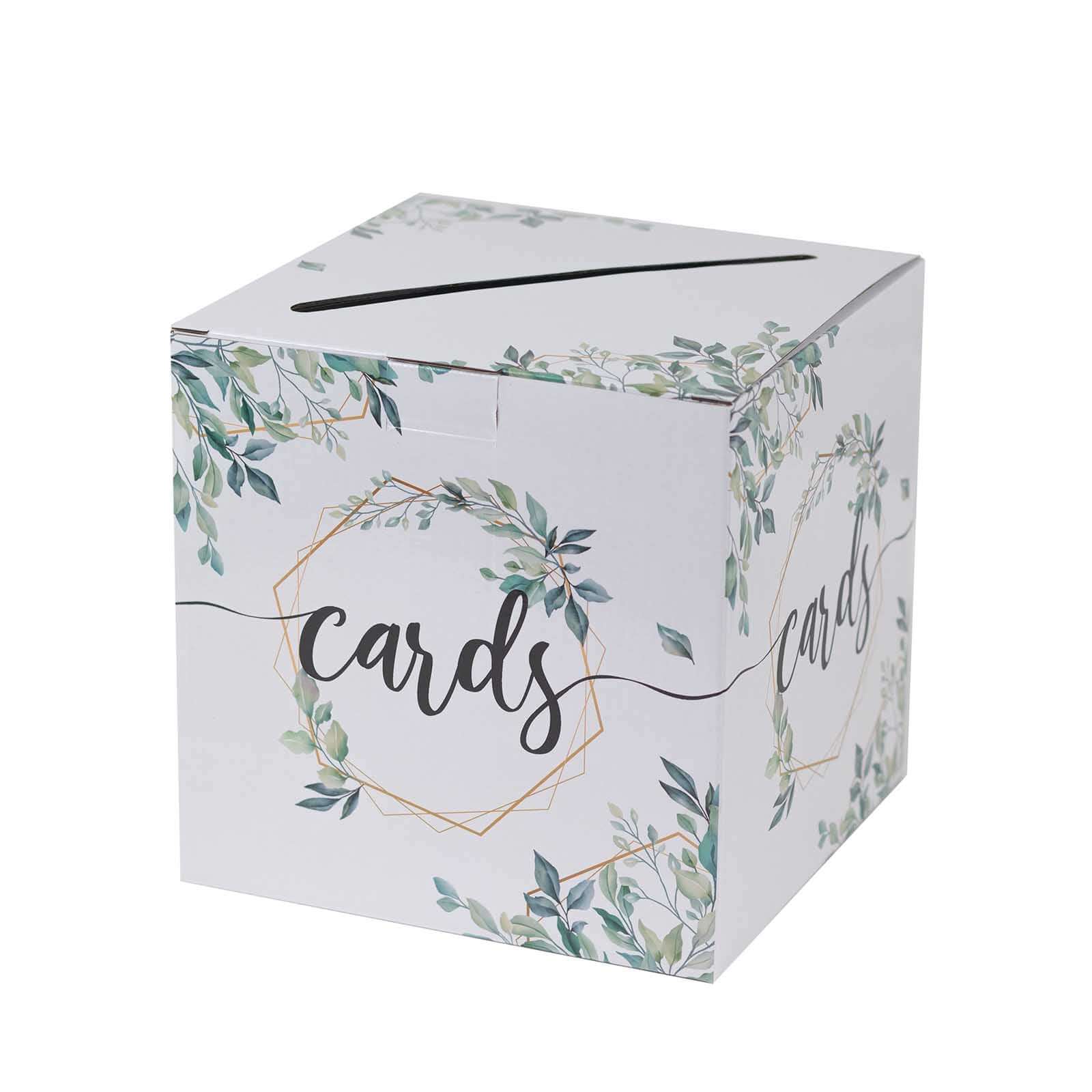 Greenery Theme White Money Card Box with Geometric Gold Foil Print, Collapsible Wedding Reception Gift Card Box - 8"x8" - Image 7