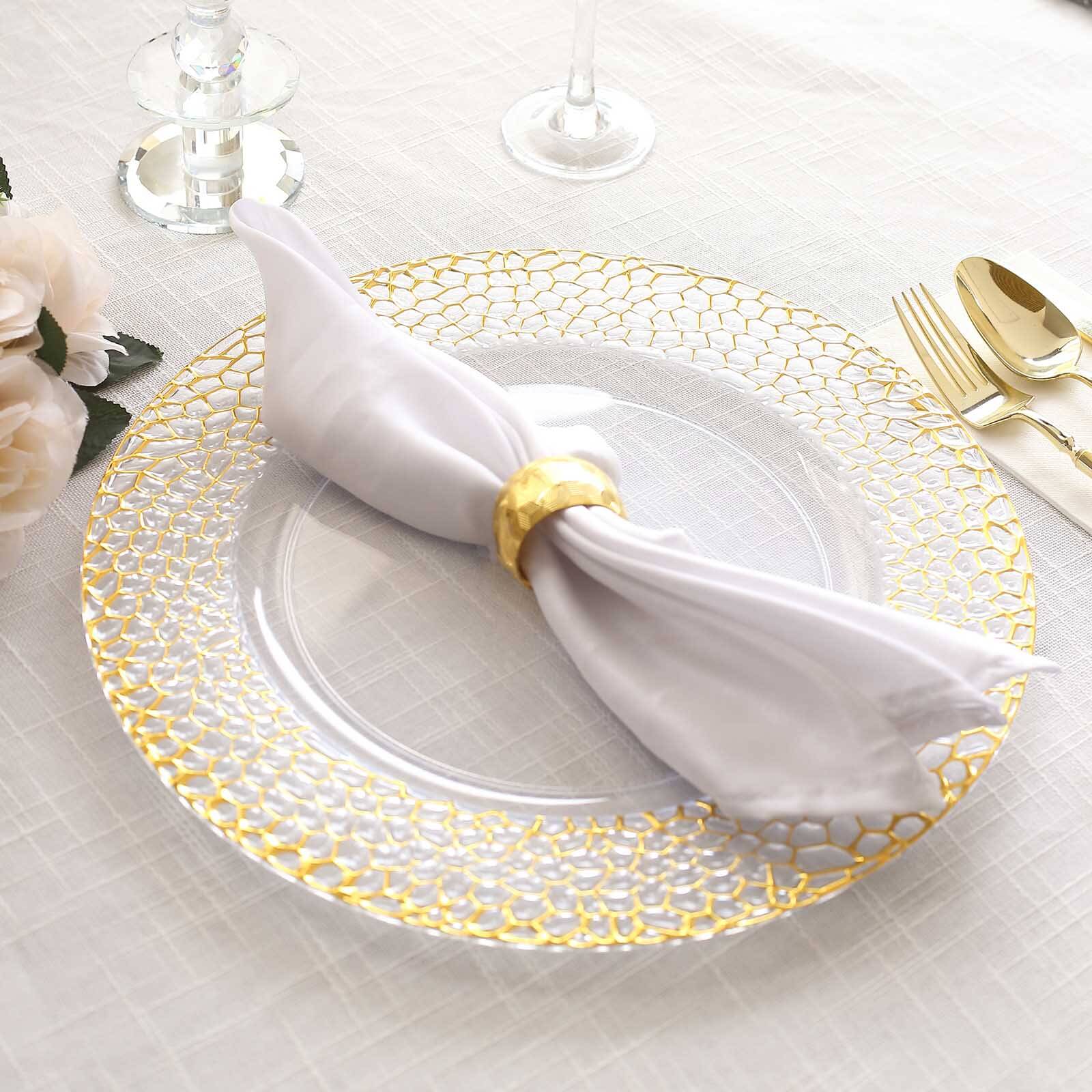 6-Pack Acrylic Charger Plates 13" Round Clear with Gold Hammered Rim - Decorative Plastic Charger Tableware - Image 2