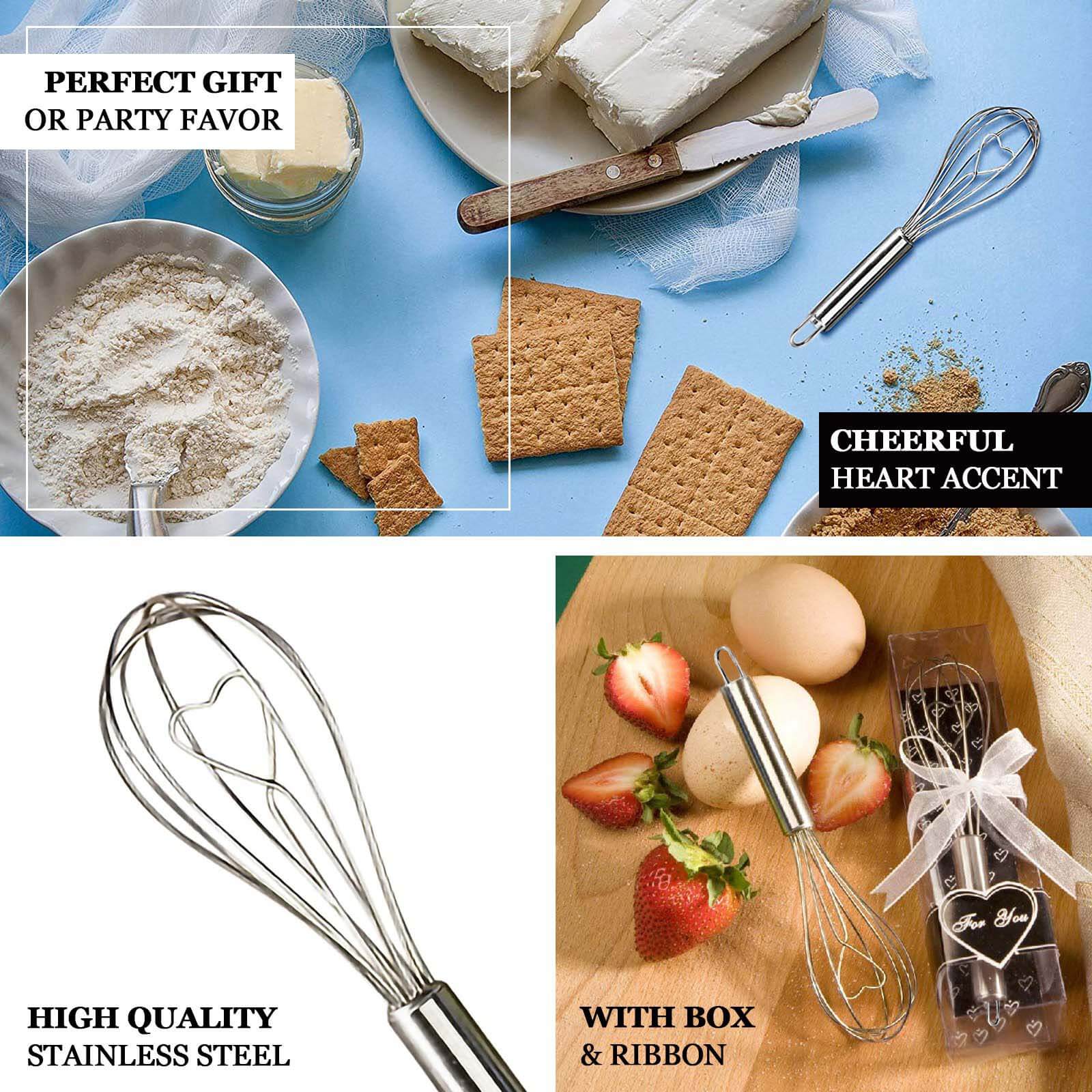 Heart Shaped Stainless Steel Whisk Party Favor With Free Gift Box, Ribbon & Thank You Tag - Image 4