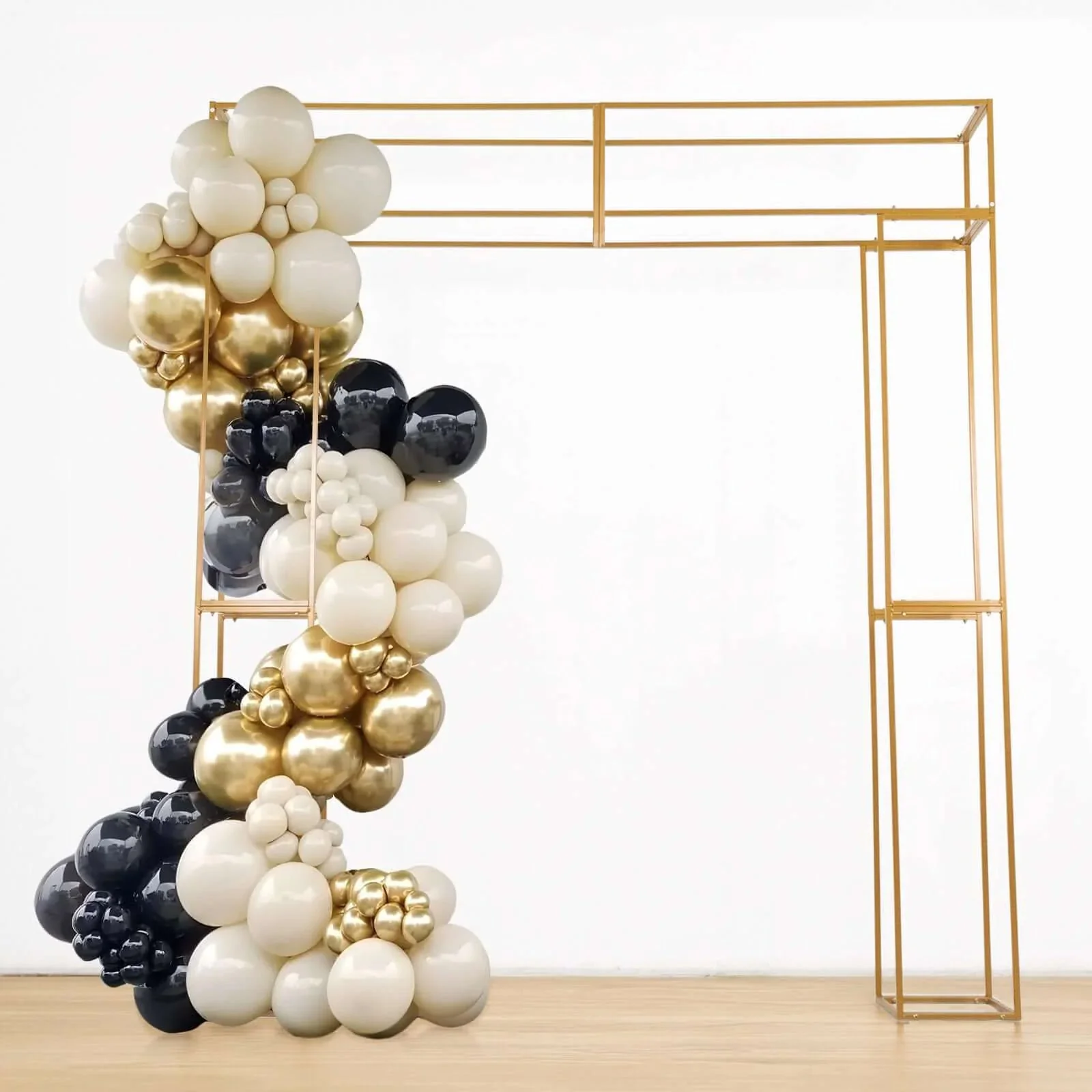 Heavy Duty Gold Metal 3D Rectangular Wedding Arch, Floral Balloon Frame Backdrop Stand - 8ft - Image 2