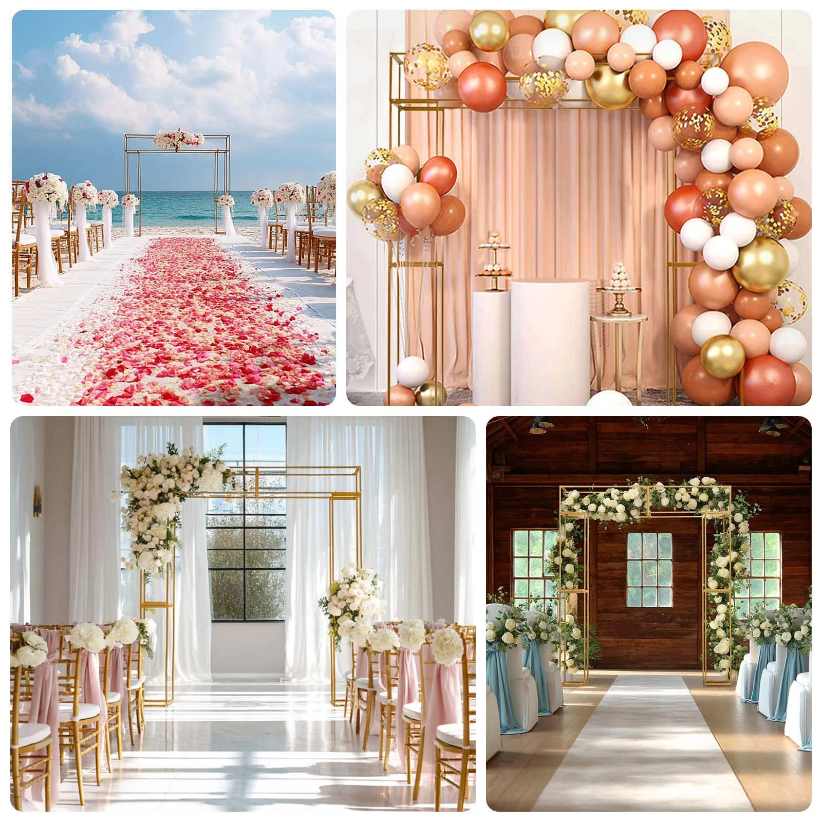Heavy Duty Gold Metal 3D Rectangular Wedding Arch, Floral Balloon Frame Backdrop Stand - 8ft - Image 5