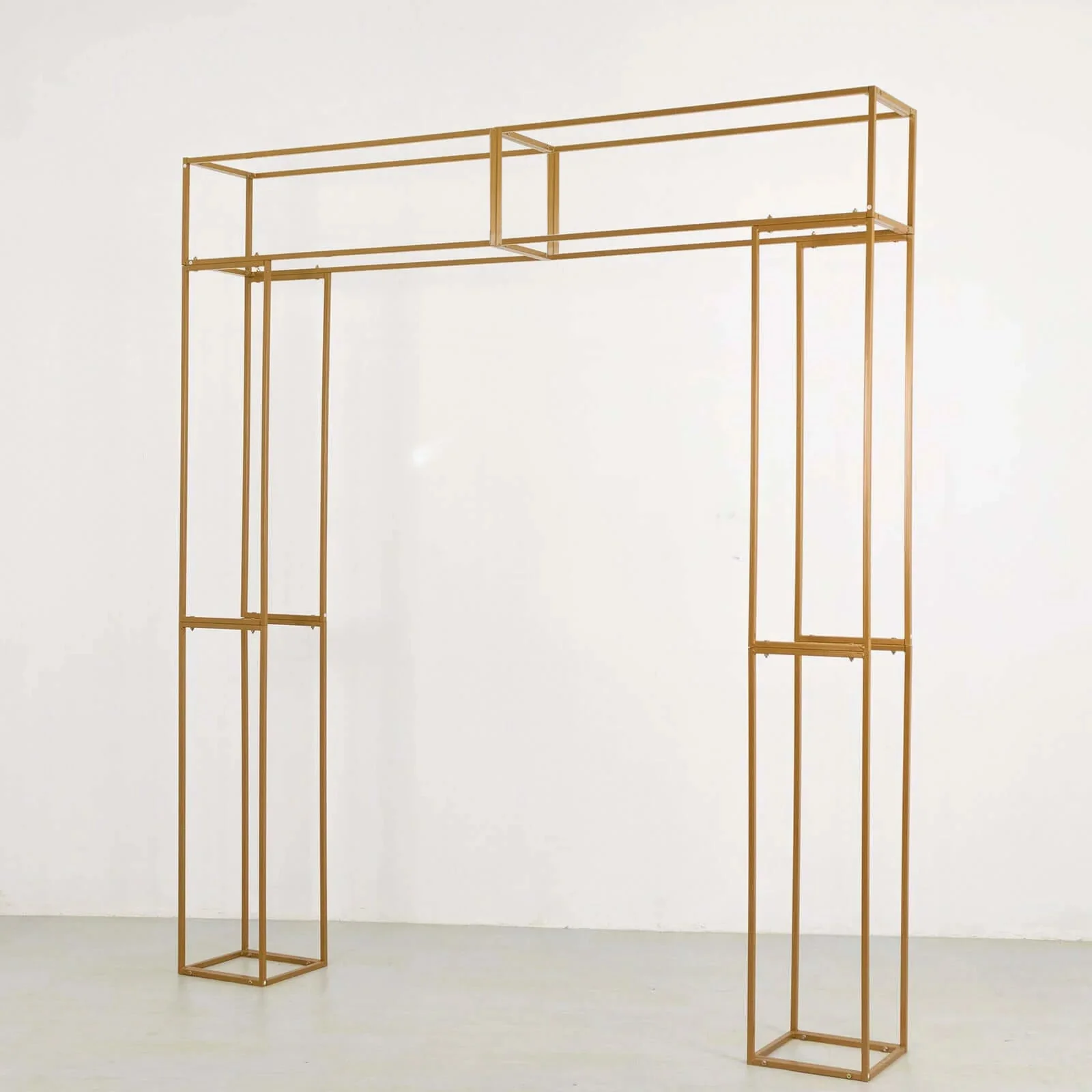 Heavy Duty Gold Metal 3D Rectangular Wedding Arch, Floral Balloon Frame Backdrop Stand - 8ft - Image 6
