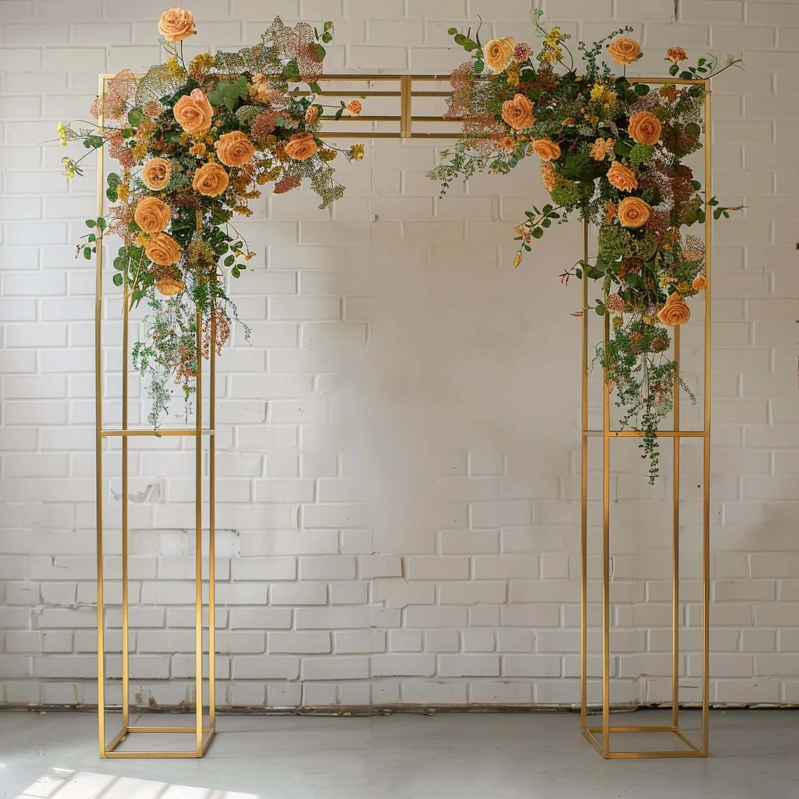 Heavy Duty Gold Metal 3D Rectangular Wedding Arch, Floral Balloon Frame Backdrop Stand - 8ft - Image 8