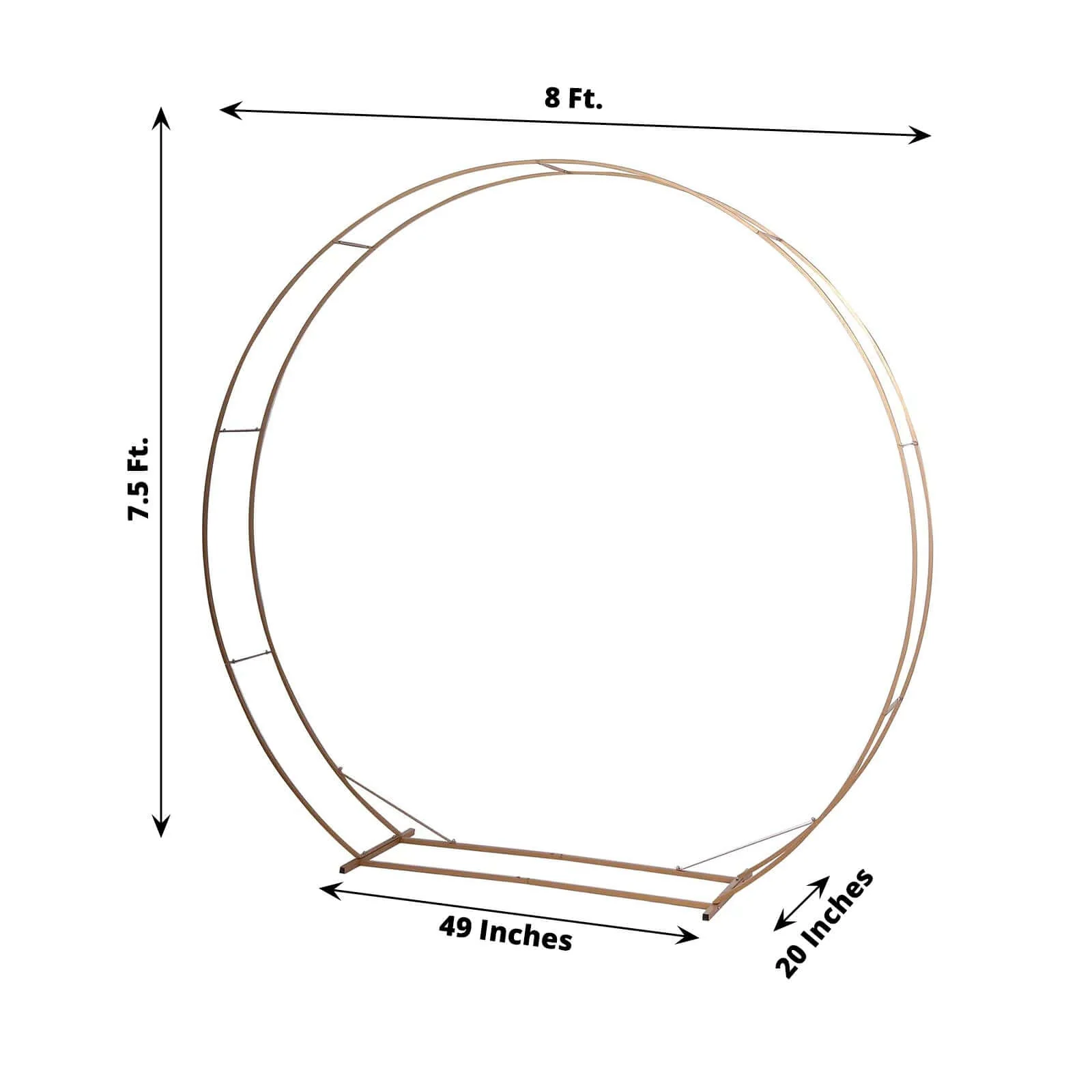 Heavy Duty Gold Metal Double Hoop Wedding Arch Photo Backdrop Stand, Round Wedding Arbor Floral Balloon Frame - 7.5ft - Image 3