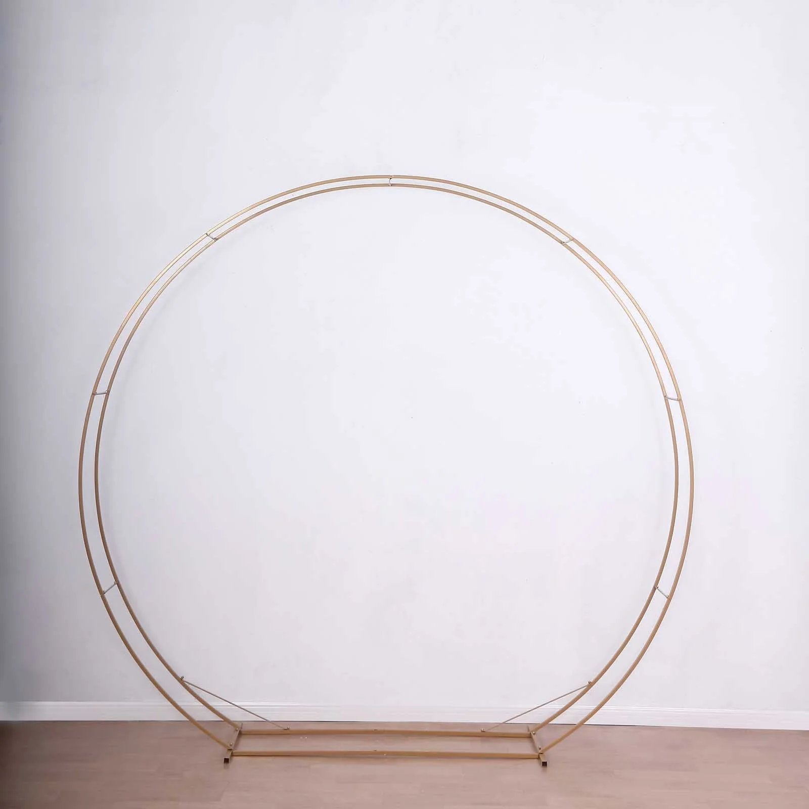 Heavy Duty Gold Metal Double Hoop Wedding Arch Photo Backdrop Stand, Round Wedding Arbor Floral Balloon Frame - 7.5ft - Image 7