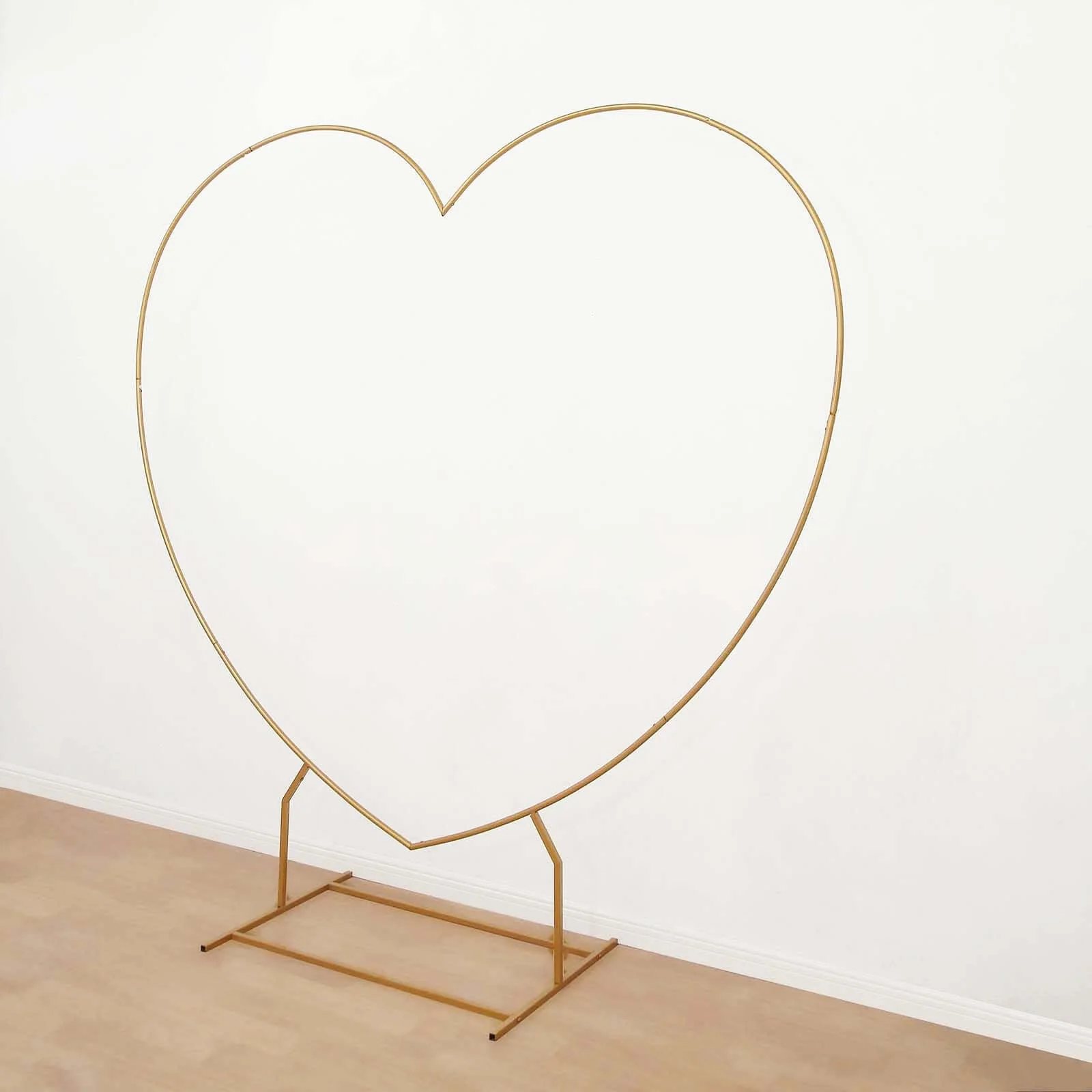 Heavy Duty Gold Metal Heart Shape Wedding Arch Photo Backdrop Stand, Floral Balloon Frame with Sturdy Rectangular Base - 7ft - Image 2