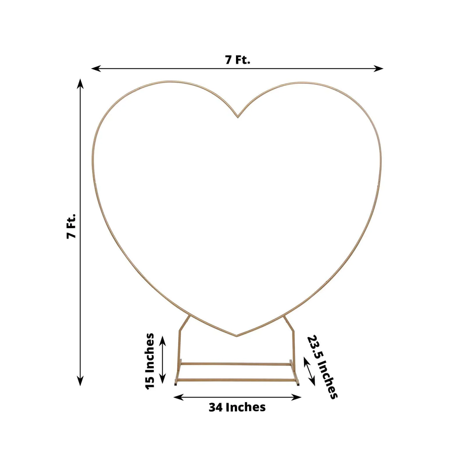 Heavy Duty Gold Metal Heart Shape Wedding Arch Photo Backdrop Stand, Floral Balloon Frame with Sturdy Rectangular Base - 7ft - Image 3