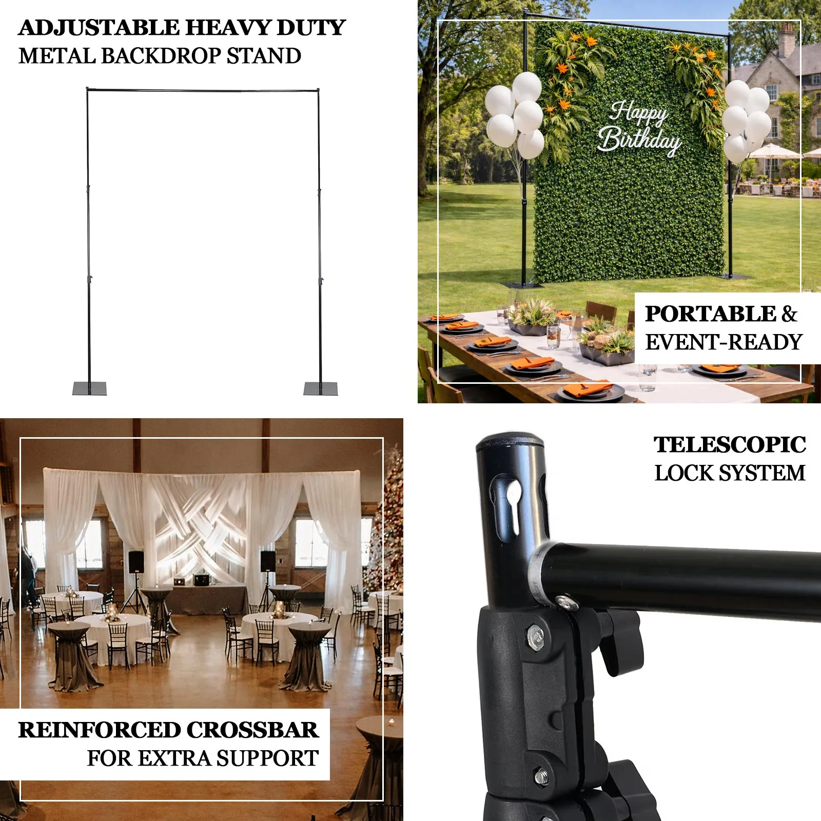 Heavy Duty Metal Backdrop Stand 10ftx12ft Black with Reinforced Crossbar – Pipe and Drape Frame - Image 4