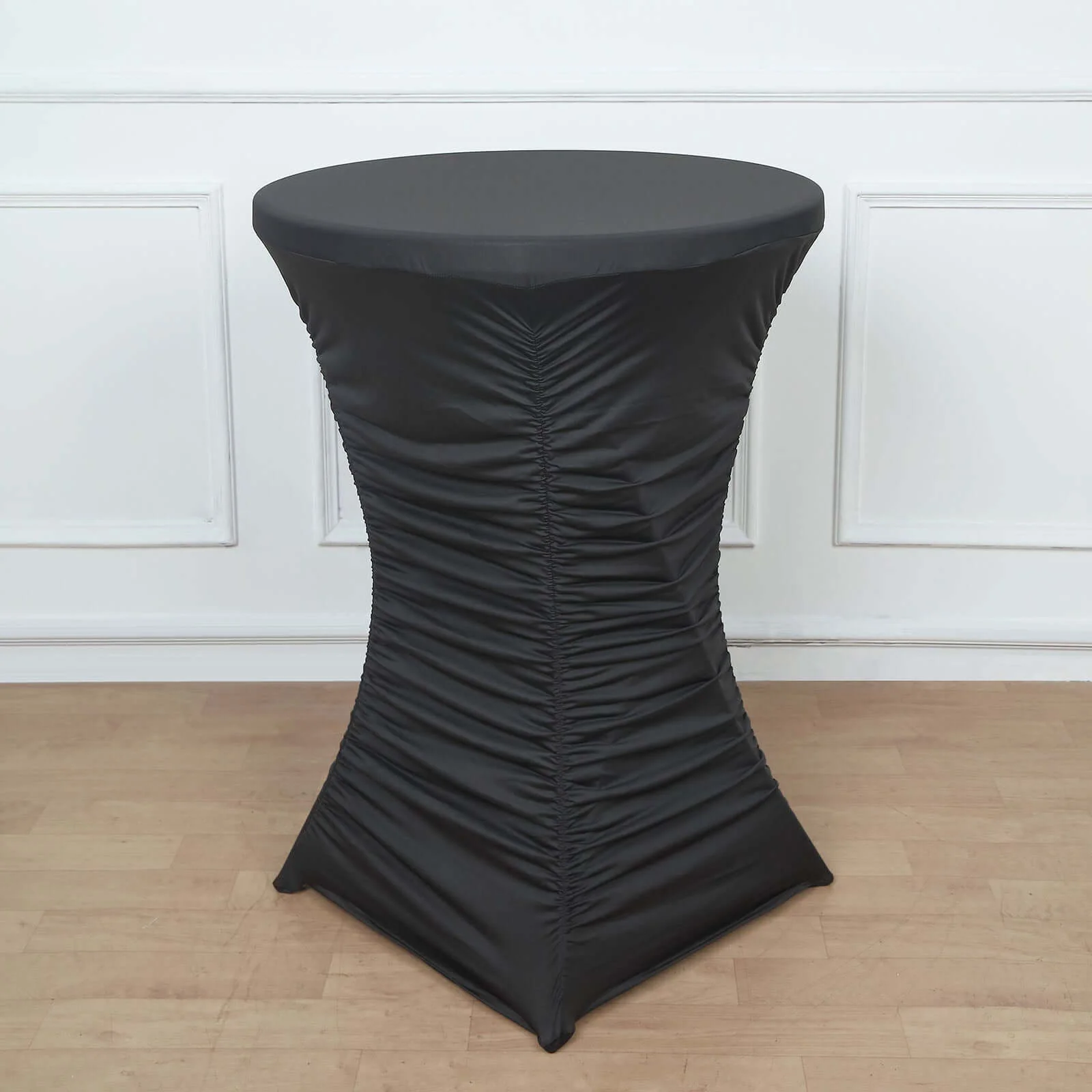 Heavy Duty Spandex Fitted Round Cocktail Table Cover 30" Black Ruched Pleated - Durable Stretch Tablecloth - Image 4