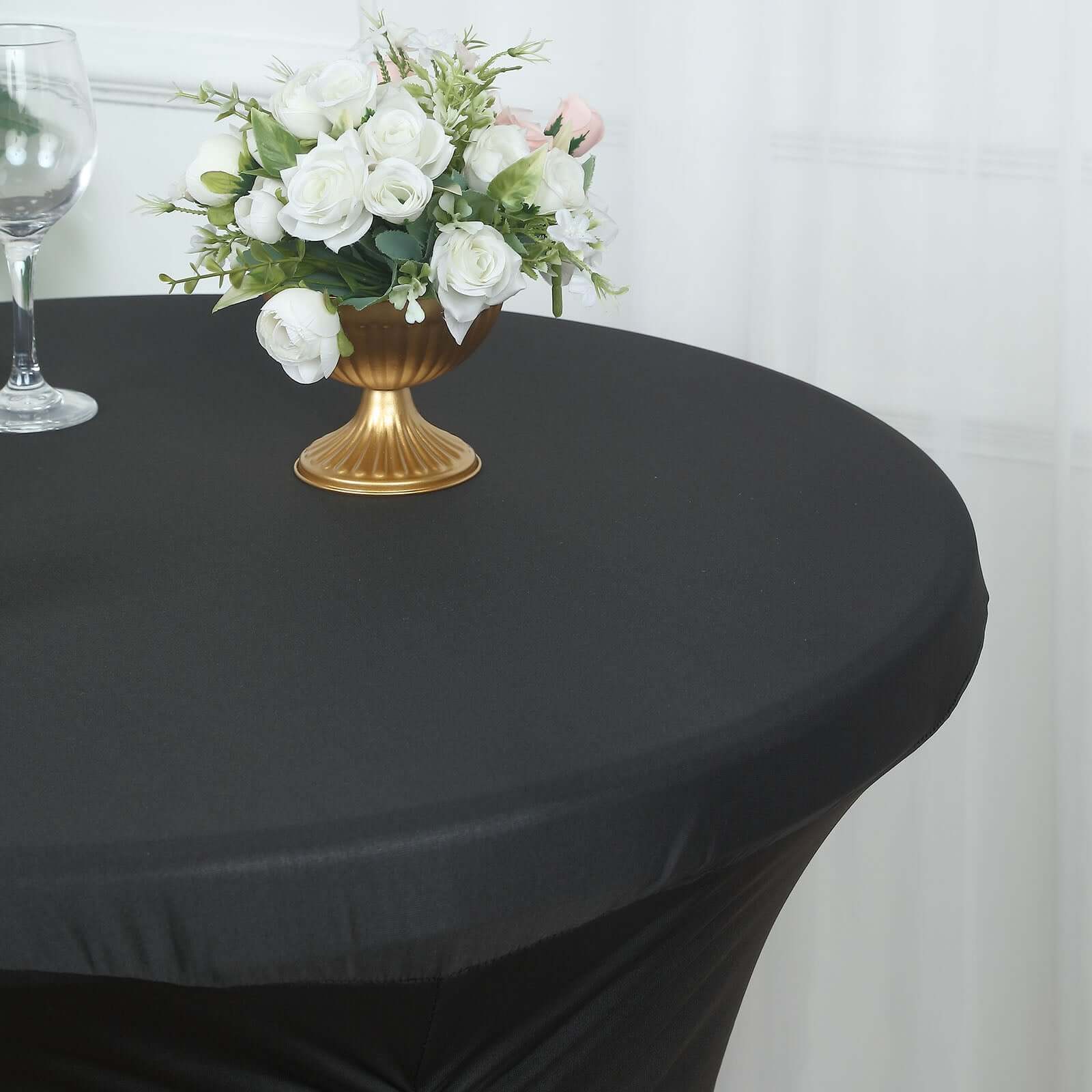 Heavy Duty Spandex Fitted Round Cocktail Table Cover 30" Black Ruched Pleated - Durable Stretch Tablecloth - Image 6
