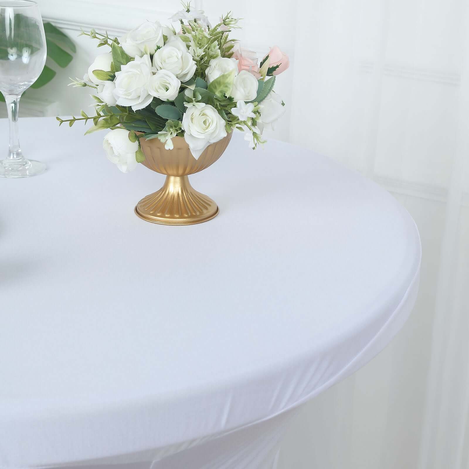 Heavy Duty Spandex Fitted Round Cocktail Table Cover 30" White Ruched Pleated - Durable Stretch Tablecloth - Image 6