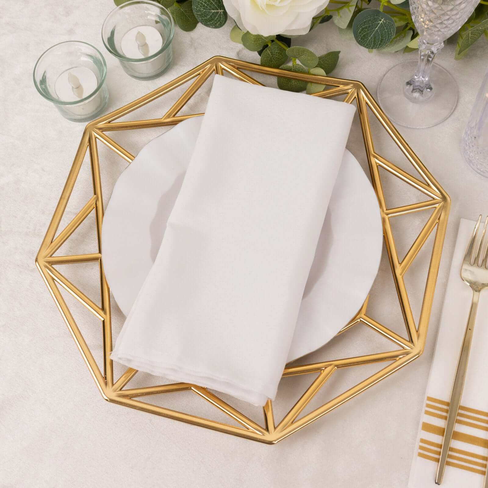 6-Pack Acrylic Charger Plates 13" Octagon Metallic Gold with Hollow Geometric Rim - Plastic Disposable Decorative Chargers - Image 2