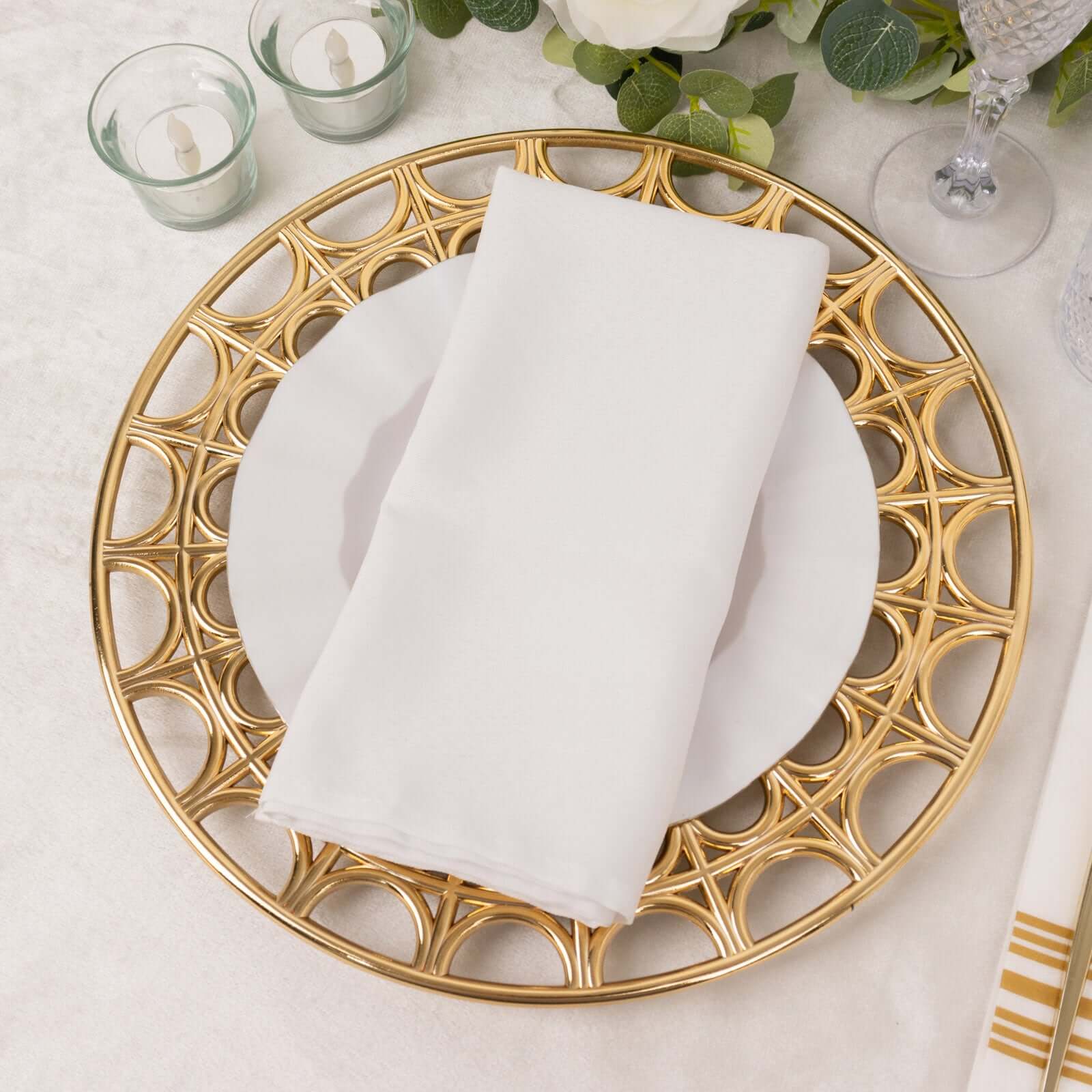 6-Pack Acrylic Charger Plates 13" Round Metallic Gold with Hollow Semi Circle Rim - Plastic Decorative Charger Tableware - Image 2