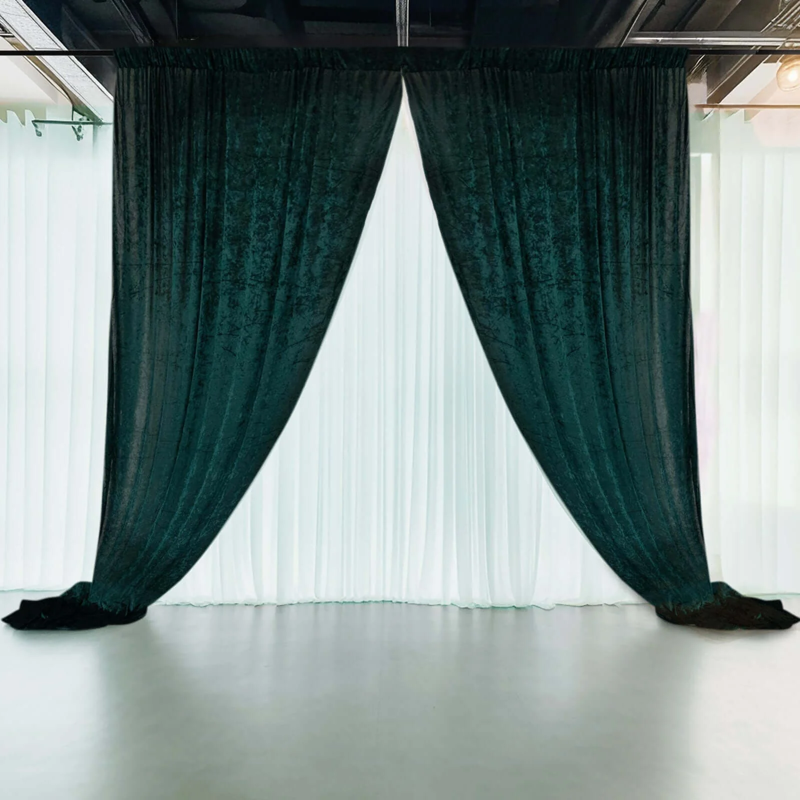 Crushed Velvet Backdrop Curtain – Hunter Emerald Green 5ft x 12ft Event Drape with Rod Pocket, Privacy Panel for Photo Booths & Events - Image 2