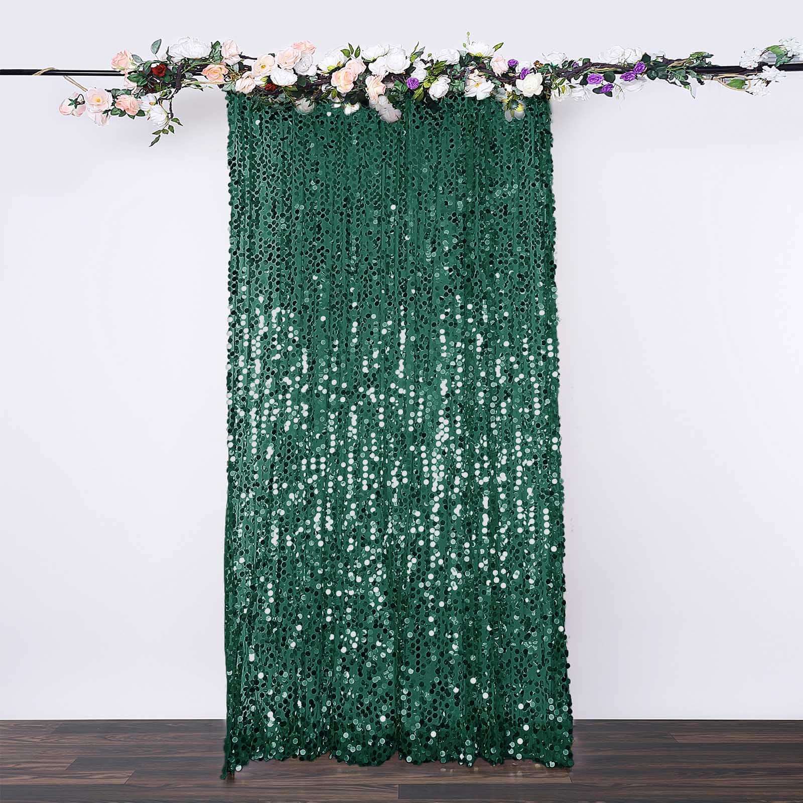 Hunter Emerald Green Big Payette Sequin Backdrop Drape Curtain, Photo Booth Event Divider Panel - 8ftx8ft