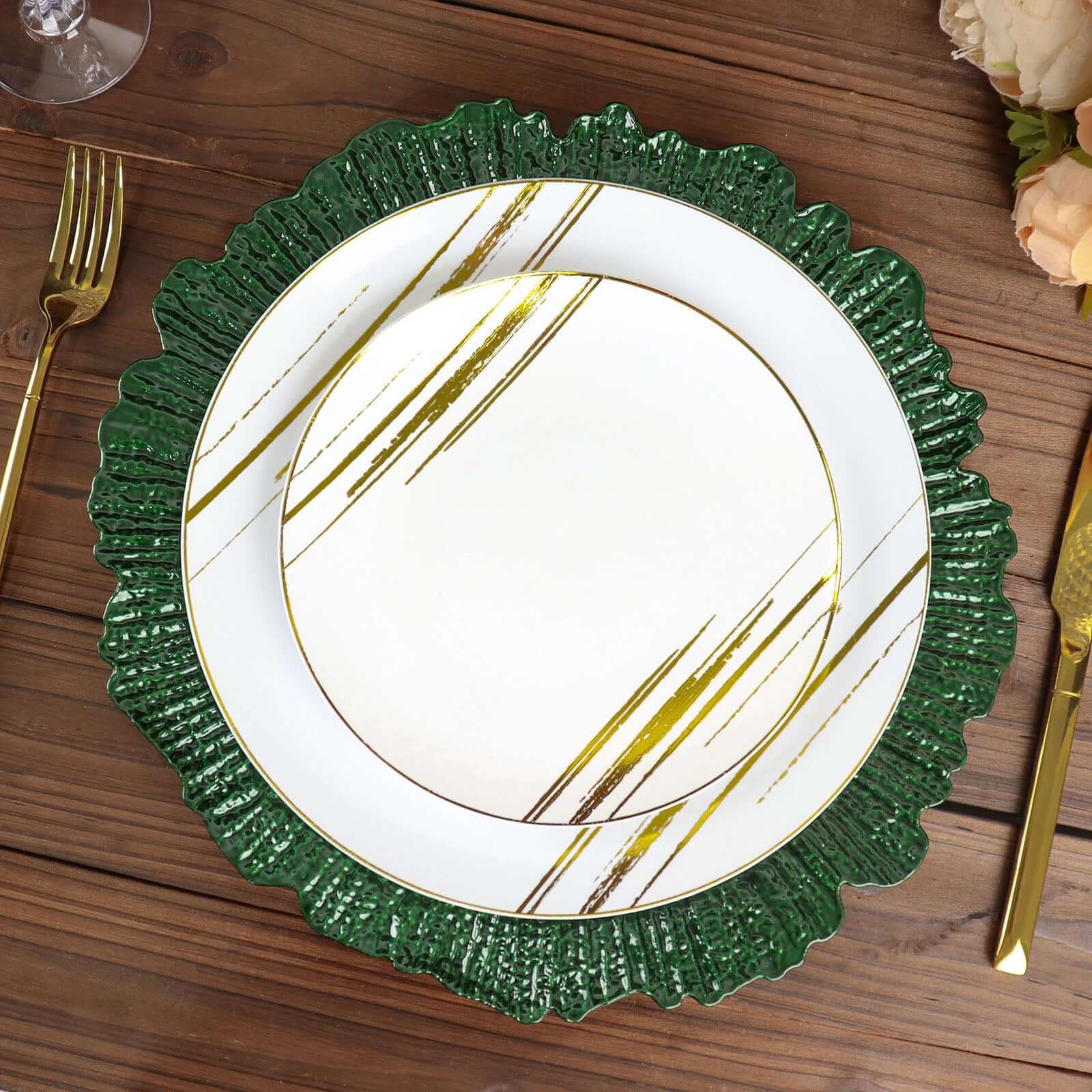 6-Pack Acrylic Plastic Charger Plates 13" Round Hunter Emerald Green Reef Design - Decorative Dinner Charger Tableware - Image 2