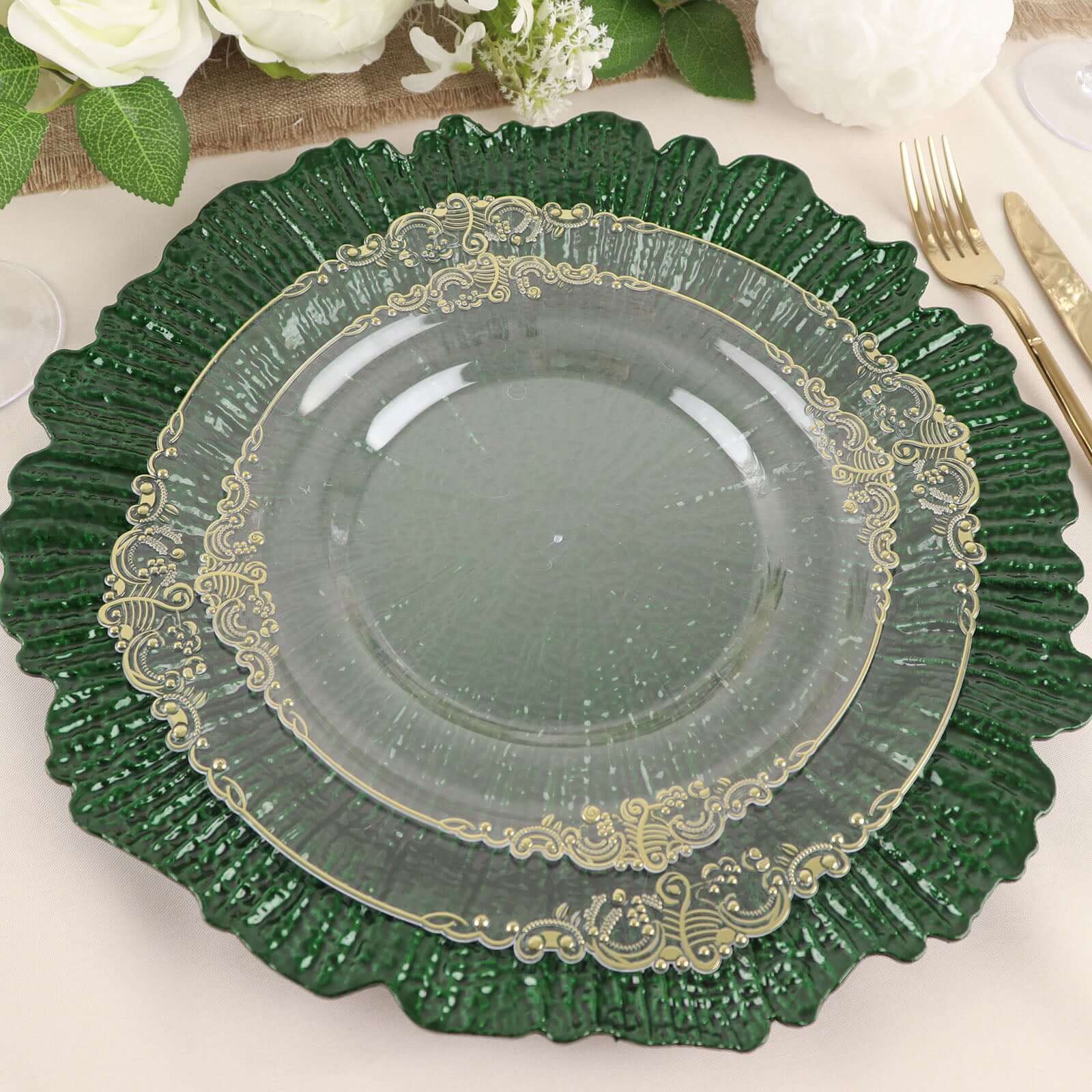 6-Pack Acrylic Plastic Charger Plates 13" Round Hunter Emerald Green Reef Design - Decorative Dinner Charger Tableware - Image 7