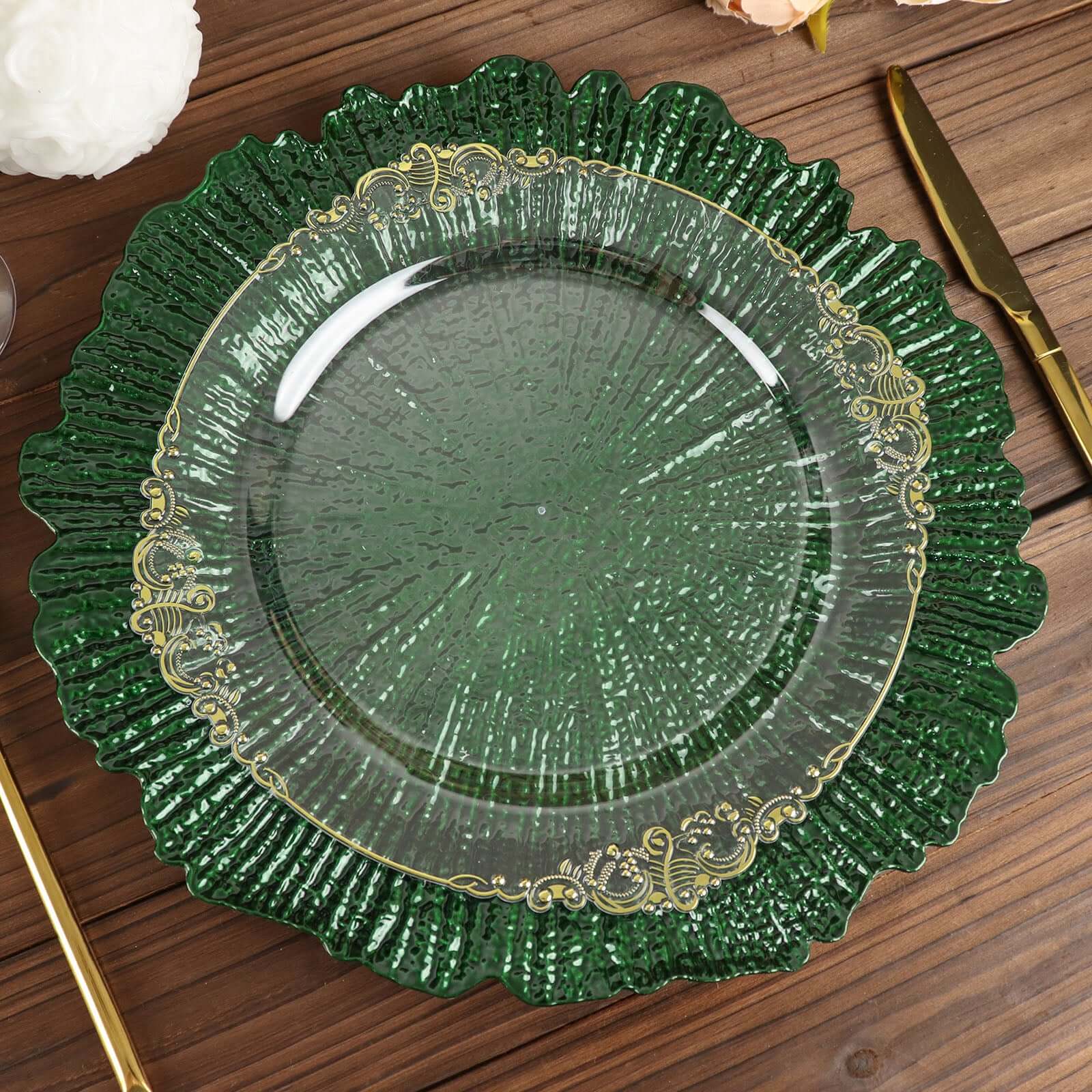 6-Pack Acrylic Plastic Charger Plates 13" Round Hunter Emerald Green Reef Design - Decorative Dinner Charger Tableware - Image 8