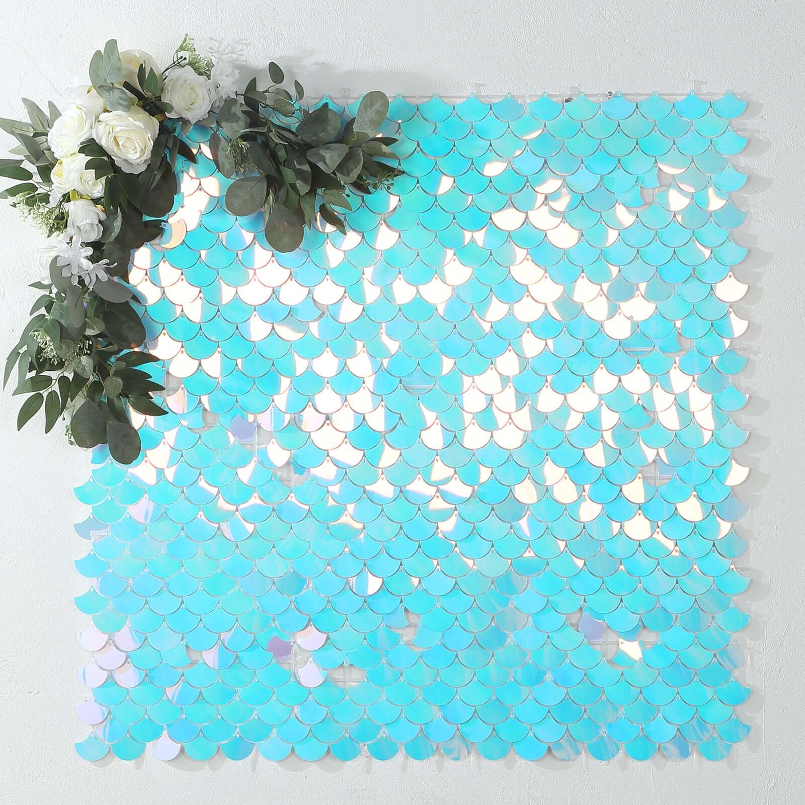 Iridescent Blue Mermaid Scales Sequin Shimmer Wall Photo Backdrop Panels, Shiny Party Wall Art Décor 24 Panels - 24sq.ft - Image 4