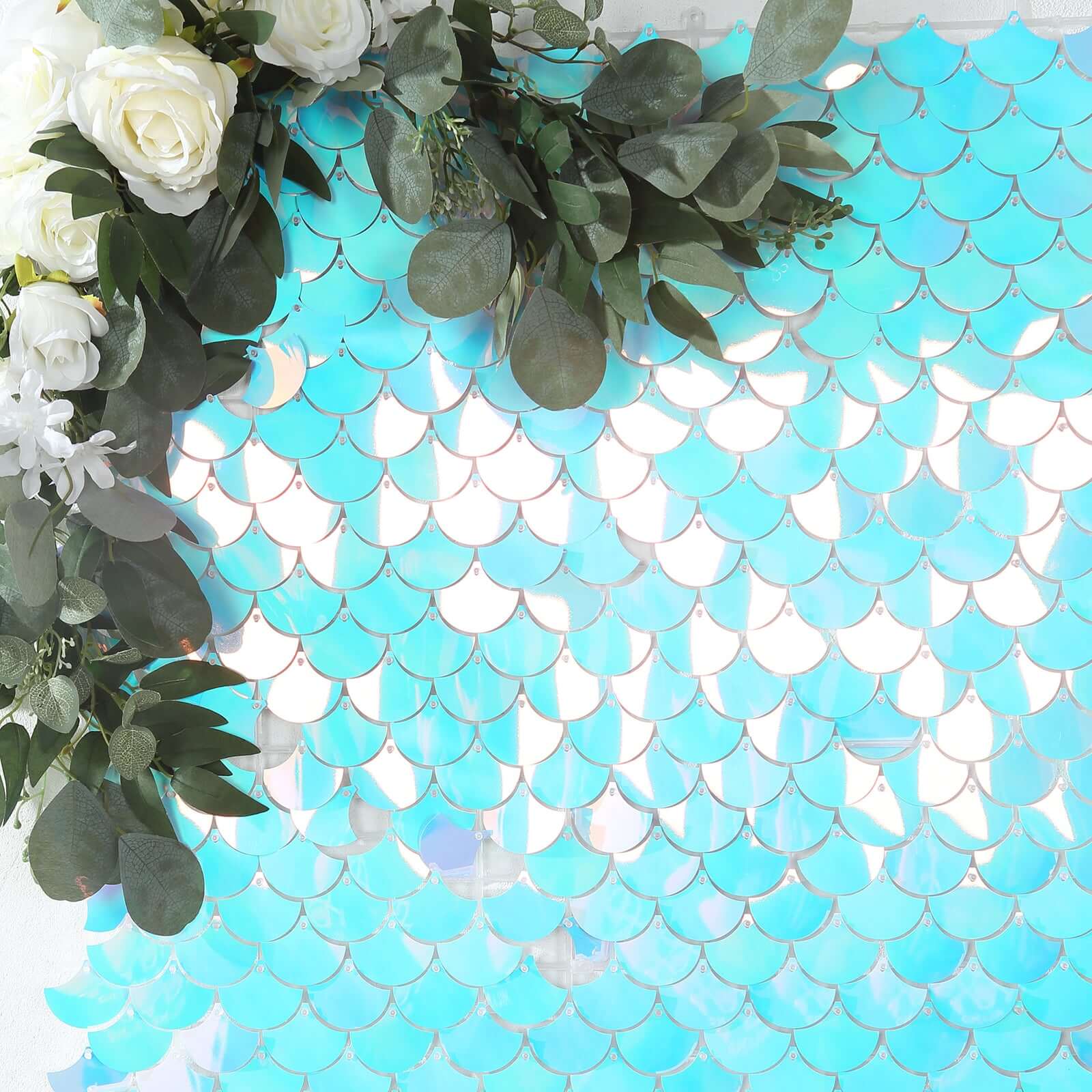 Iridescent Blue Mermaid Scales Sequin Shimmer Wall Photo Backdrop Panels, Shiny Party Wall Art Décor 24 Panels - 24sq.ft - Image 5