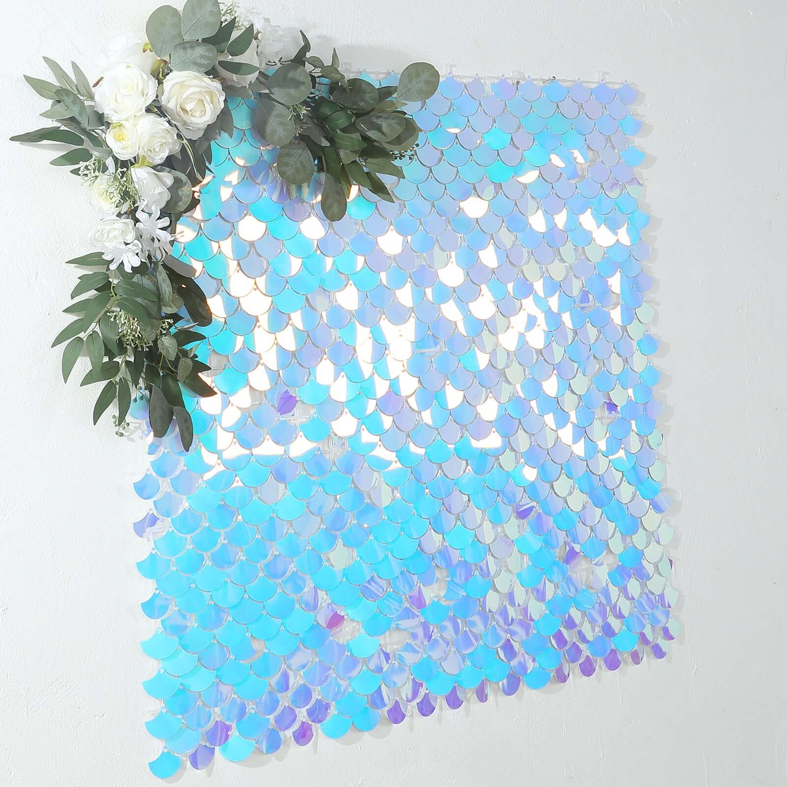 Iridescent Blue Mermaid Scales Sequin Shimmer Wall Photo Backdrop Panels, Shiny Party Wall Art Décor 24 Panels - 24sq.ft - Image 6