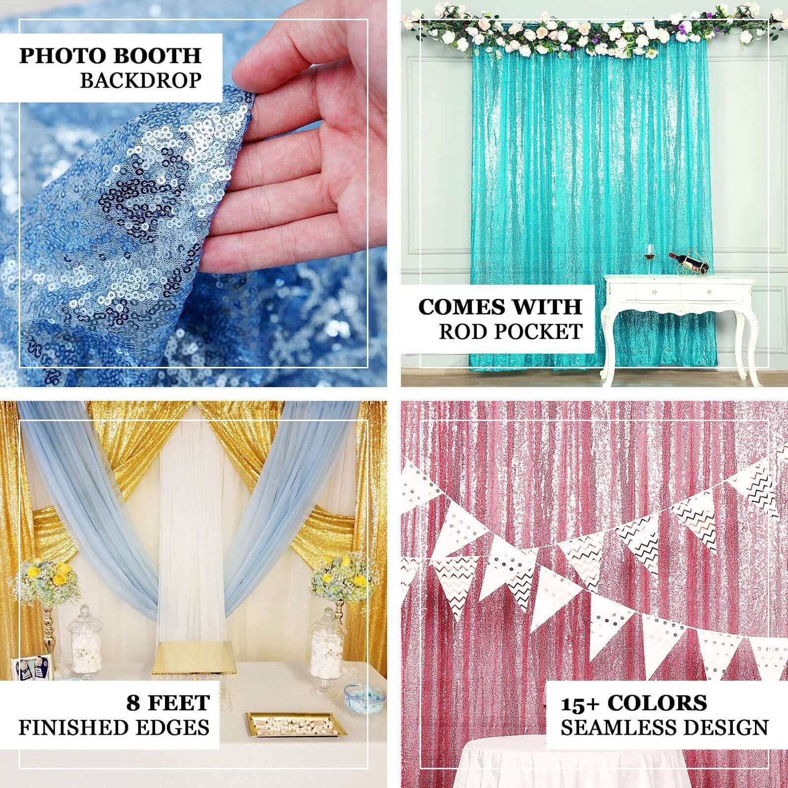 Iridescent Blue Sequin Backdrop Drape Curtain, Photo Booth Event Divider Panel - 8ftx8ft - Image 4