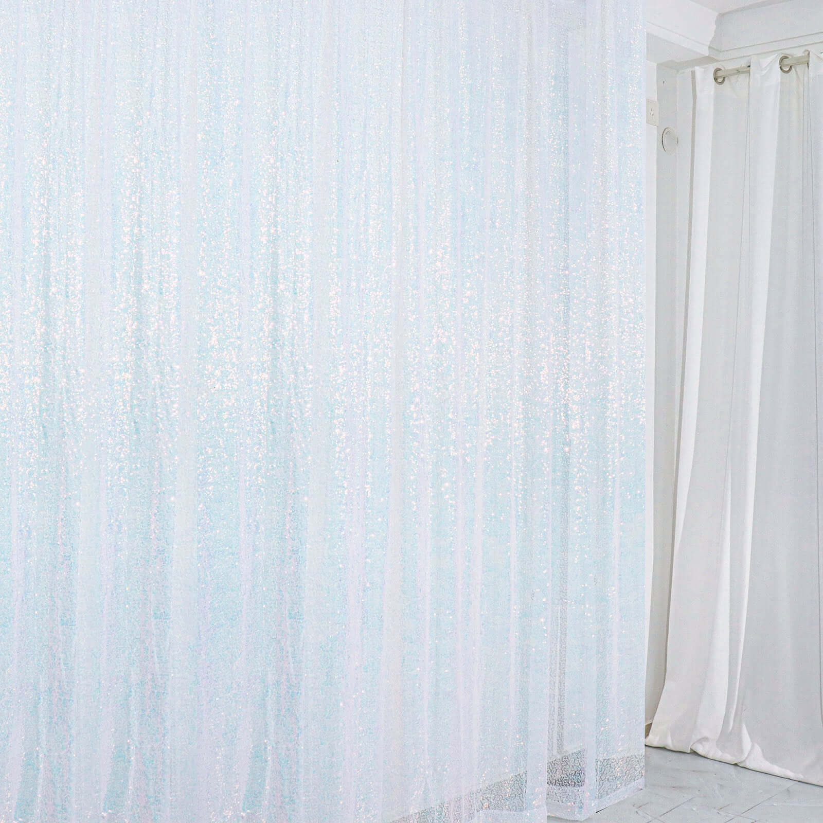 Iridescent Blue Sequin Backdrop Drape Curtain, Photo Booth Event Divider Panel - 8ftx8ft - Image 6
