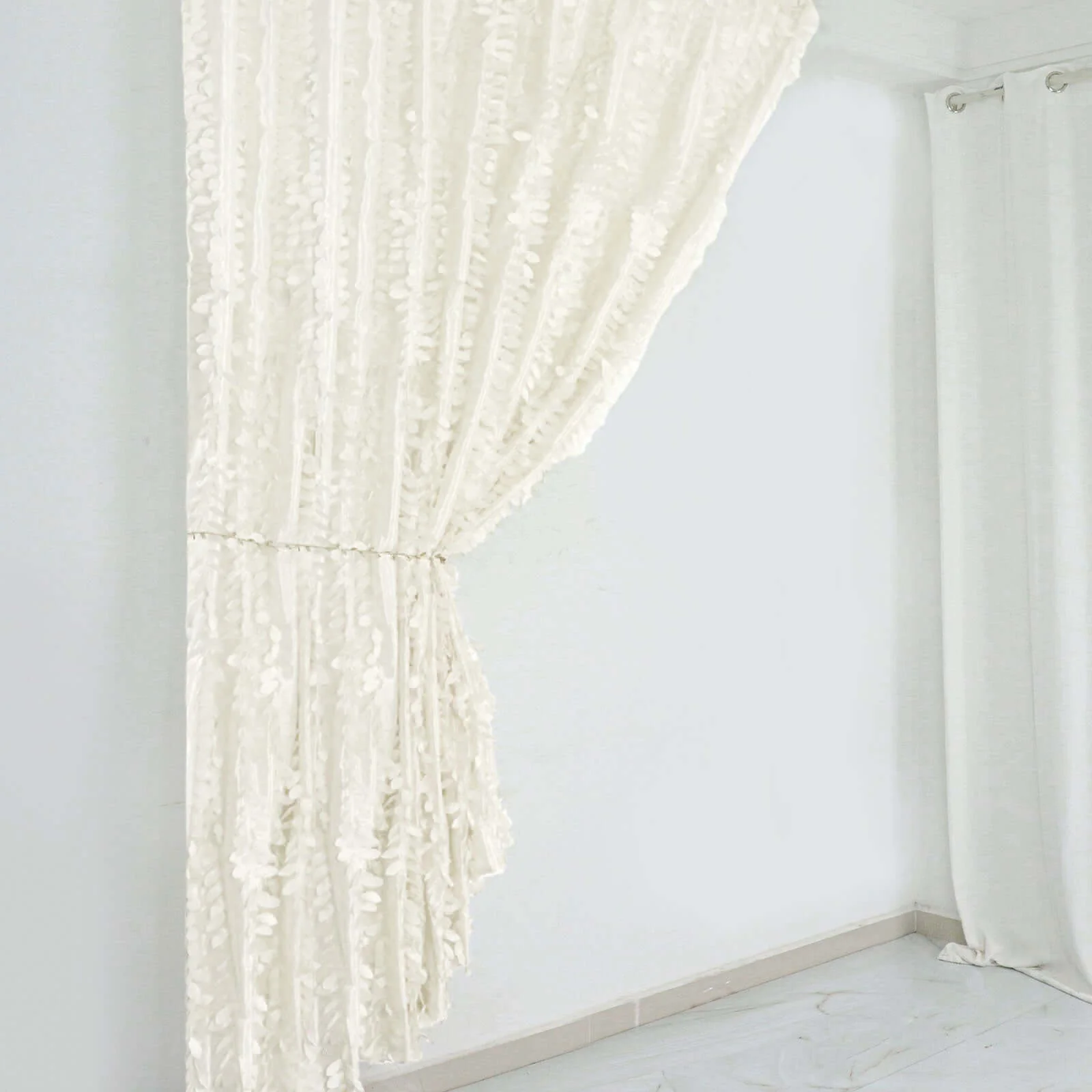 Ivory 3D Leaf Petal Taffeta Backdrop Drape Curtain, Photo Booth Event Divider Panel With Rod Pocket - 8ftx8ft - Image 4