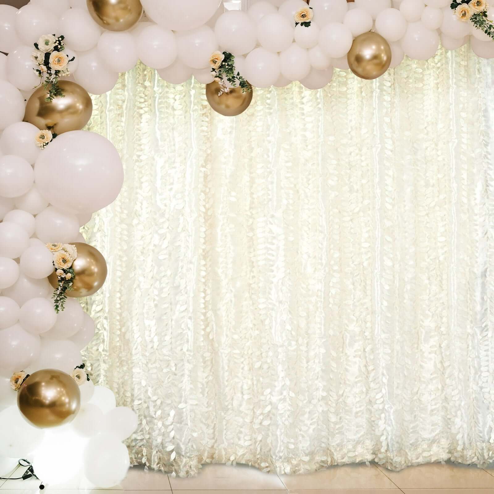 Ivory 3D Leaf Petal Taffeta Backdrop Drape Curtain, Photo Booth Event Divider Panel With Rod Pocket - 8ftx8ft - Image 9
