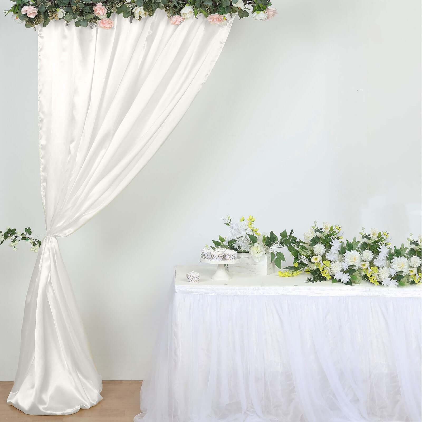 Ivory Satin Backdrop Drape Curtain, Photo Booth Event Divider Panel - 8ftx10ft