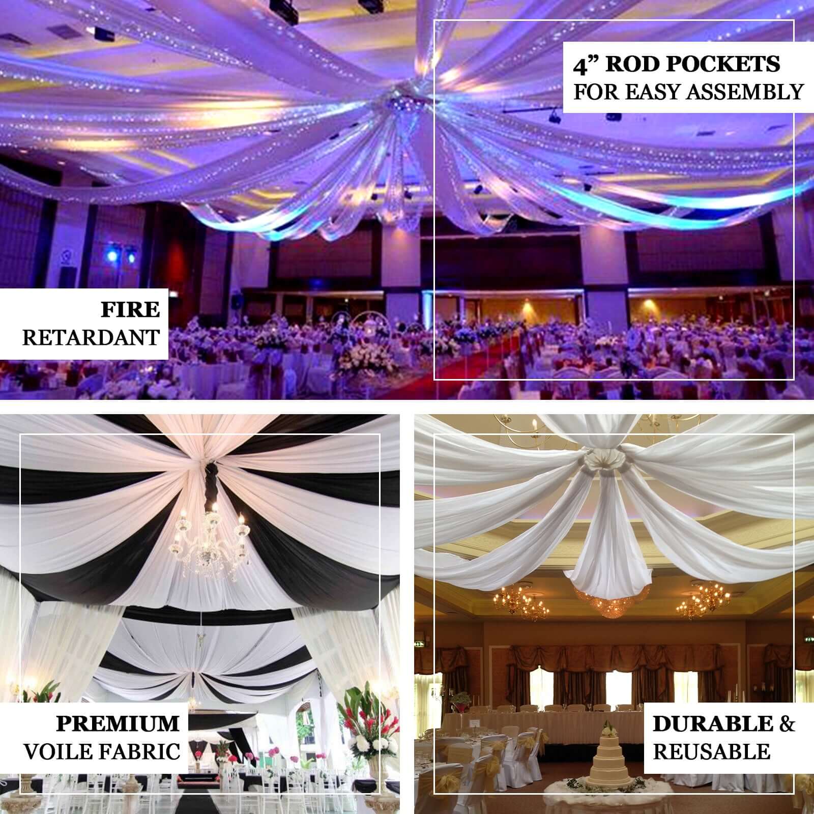 Ivory Sheer Durable Flame Resistant Ceiling/Curtain Draping Panels 10ftx20ft - Image 3