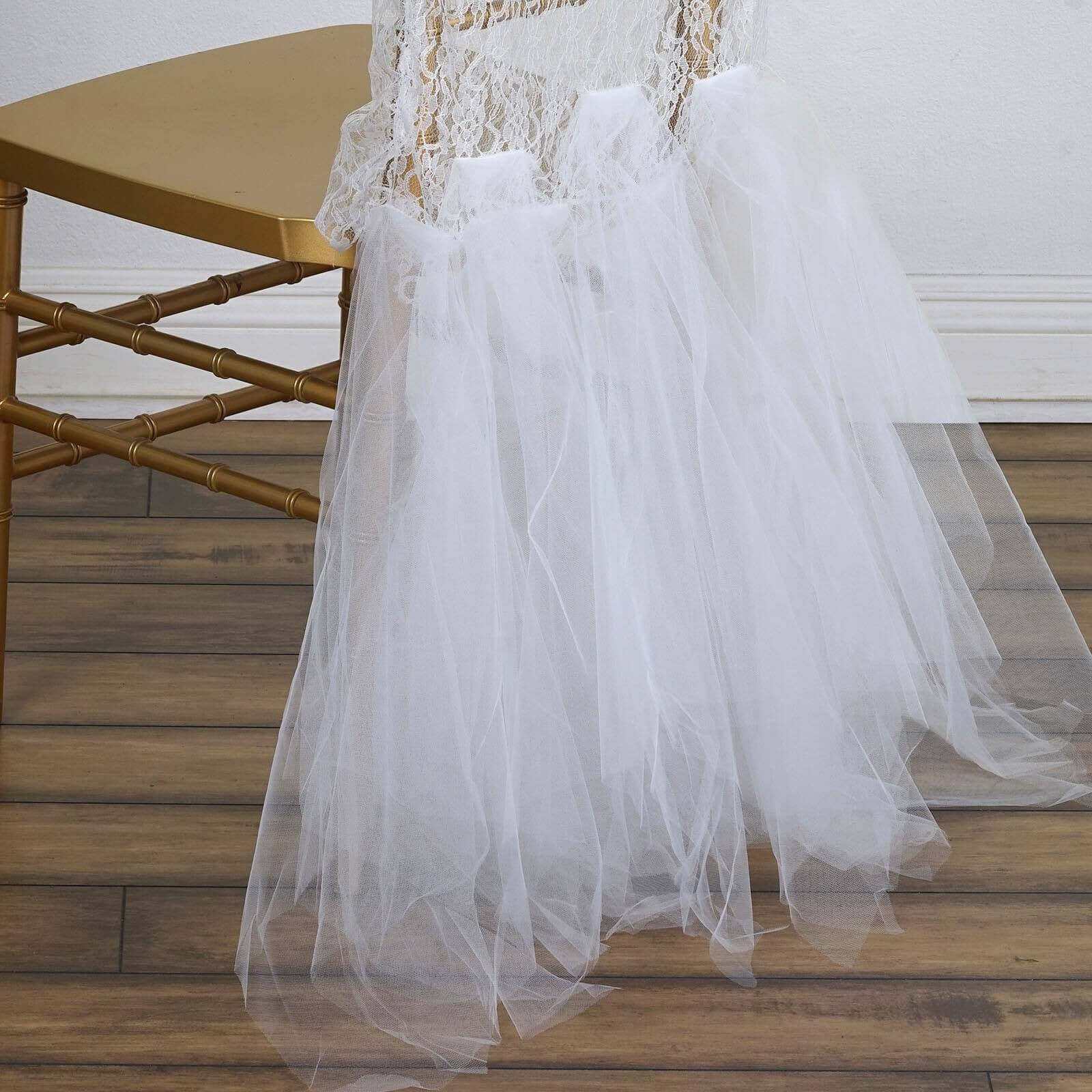 Lace and Tulle Chair Cover White Tutu Skirt - Graceful Wedding Chair Decor for Event - Image 3