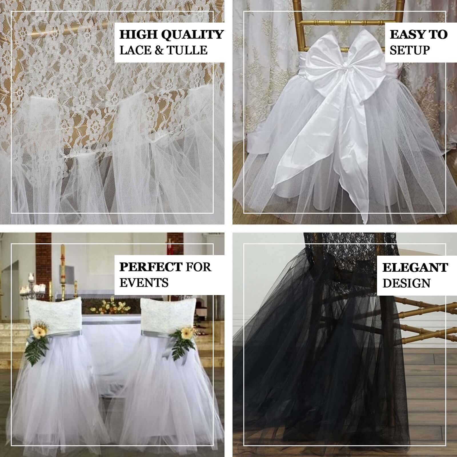 Lace and Tulle Chair Cover White Tutu Skirt - Graceful Wedding Chair Decor for Event - Image 4