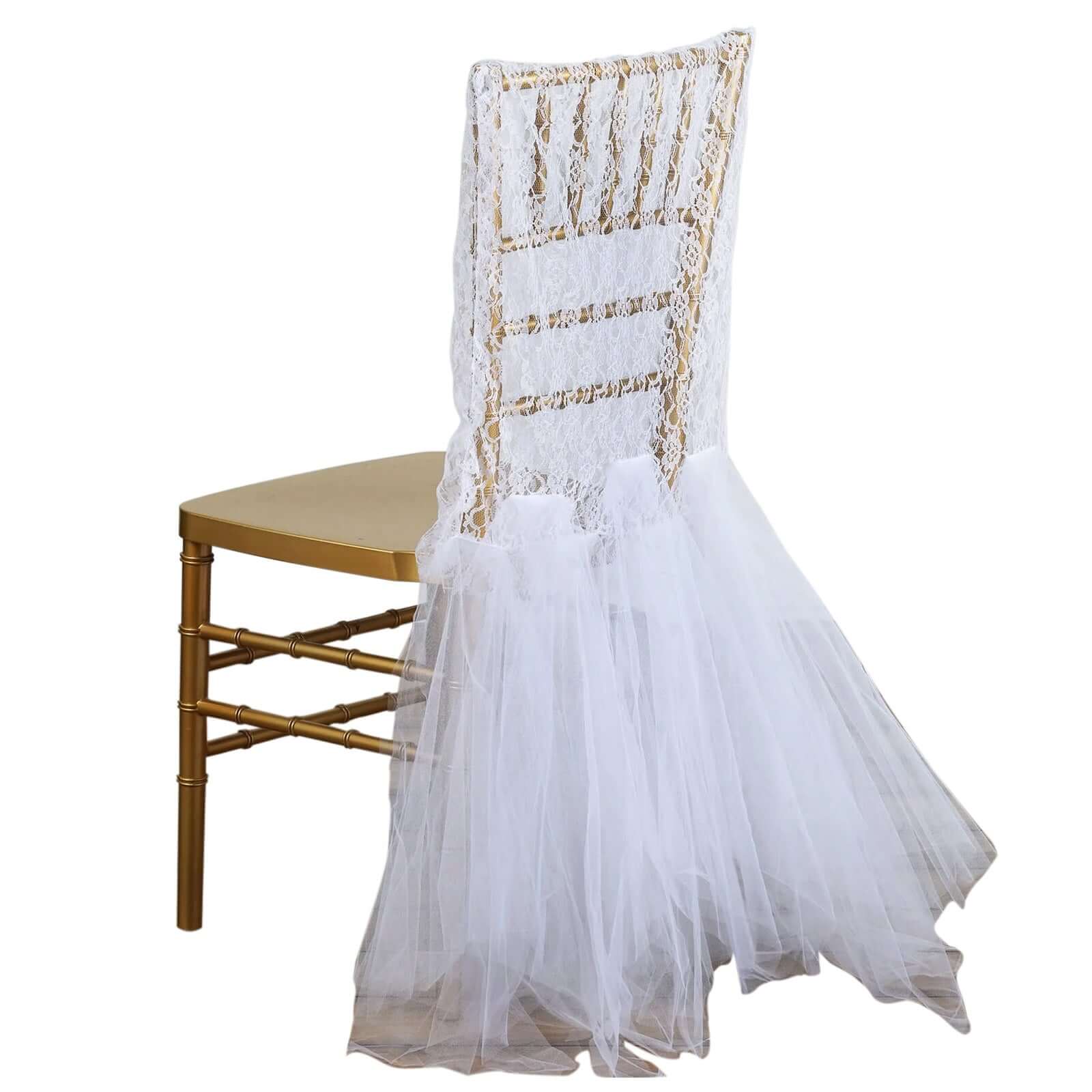 Lace and Tulle Chair Cover White Tutu Skirt - Graceful Wedding Chair Decor for Event - Image 6