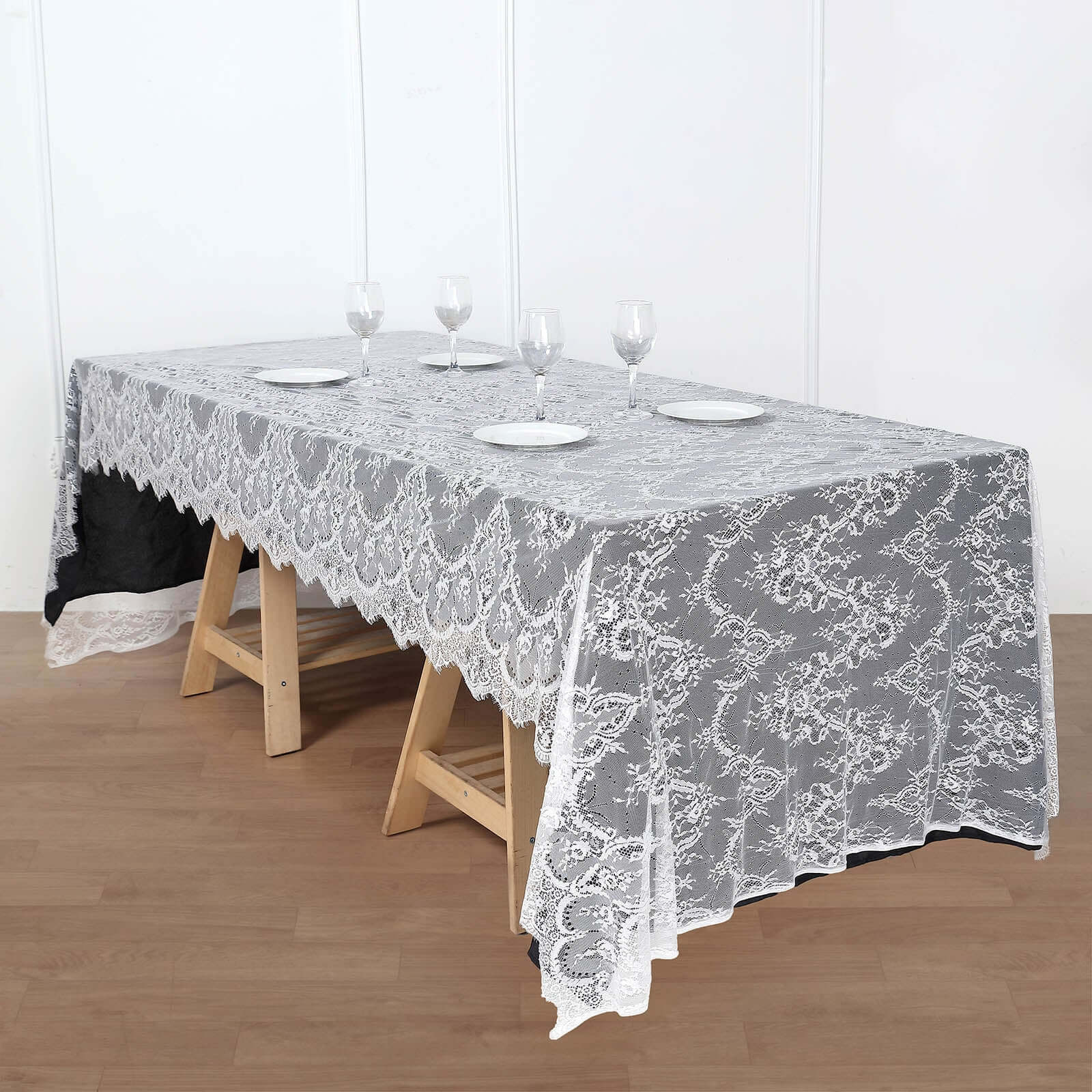 Lace Rectangle Tablecloth 60"x120" White with Scalloped Frill Edges - Vintage Design for Stylish Table Settings - Image 2