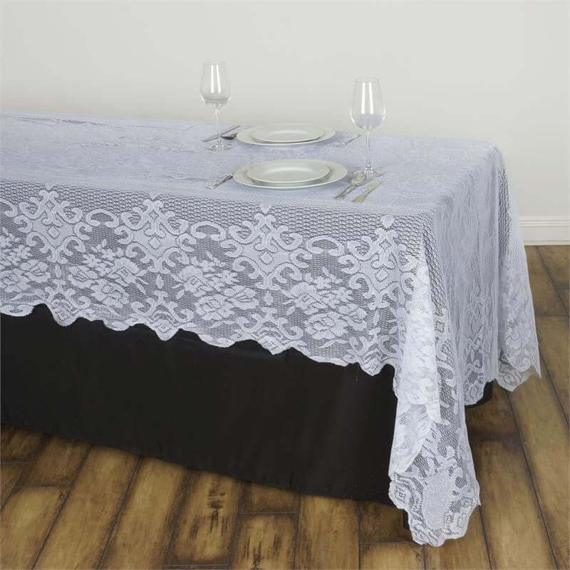 Lace Rectangular Oblong Tablecloth 60"x126" White with Premium Design - Perfect for Weddings and Receptions - Image 3
