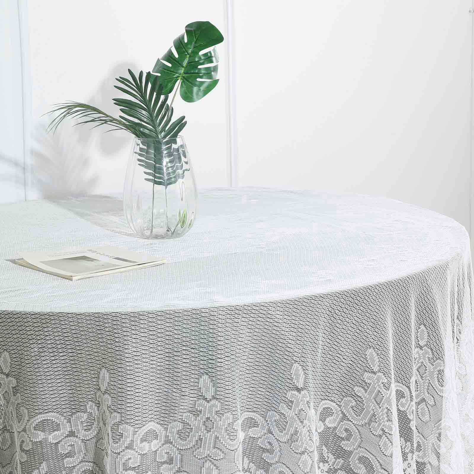 Lace Round Tablecloth 108" Ivory with Premium Design Table Cover - Image 2