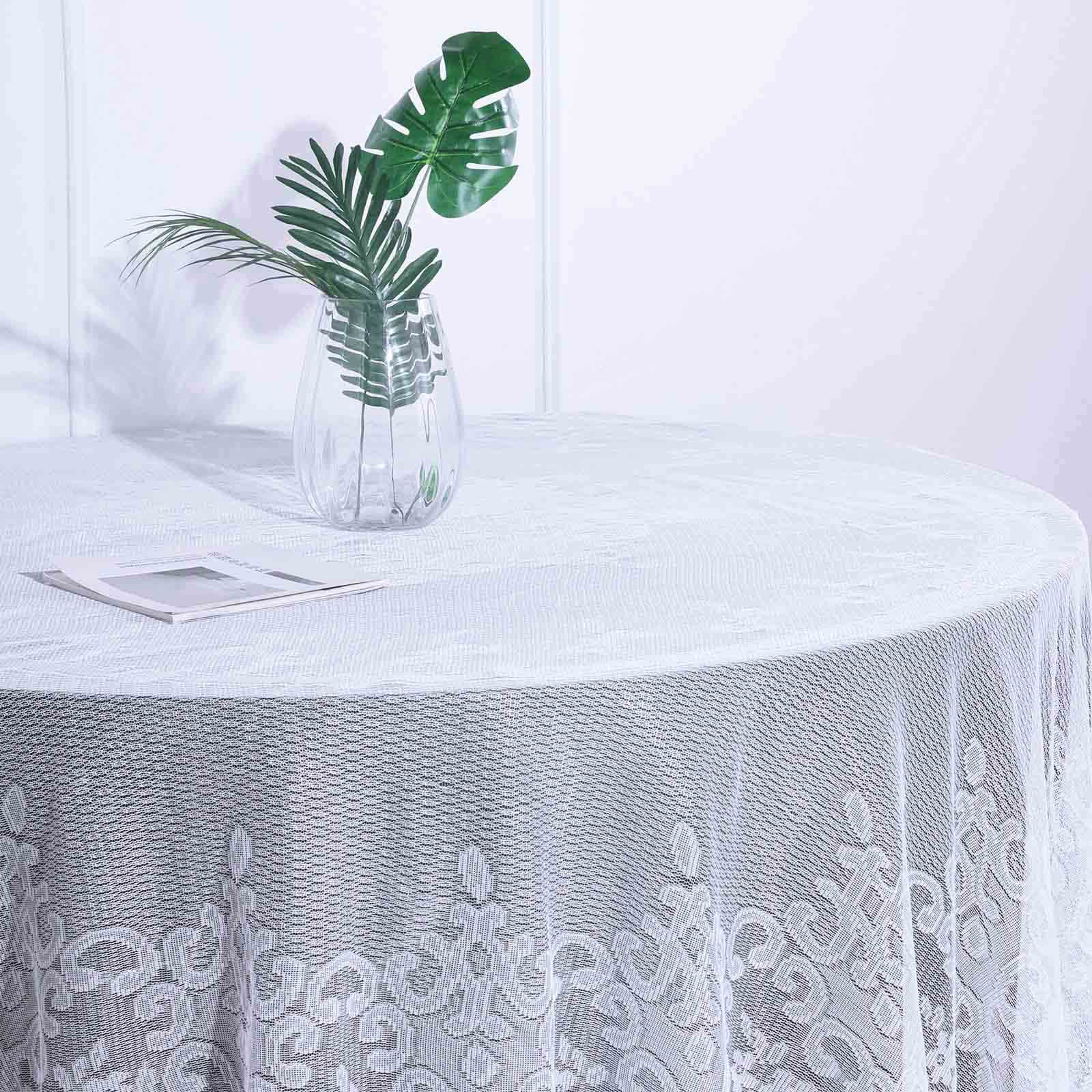 Lace Round Tablecloth 108" White with Premium Design - Perfect for Special Gatherings - Image 2