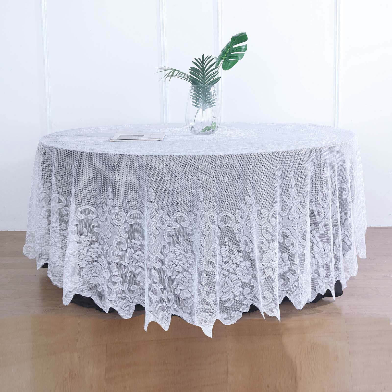 Lace Round Tablecloth 108" White with Premium Design - Perfect for Special Gatherings - Image 3