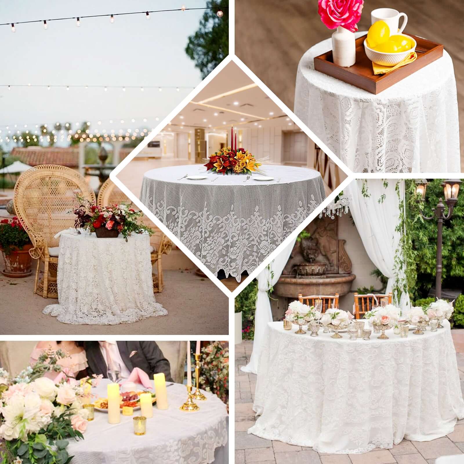 Lace Round Tablecloth 120" Ivory with Premium Design - Seamless Finish Table Cover - Image 8