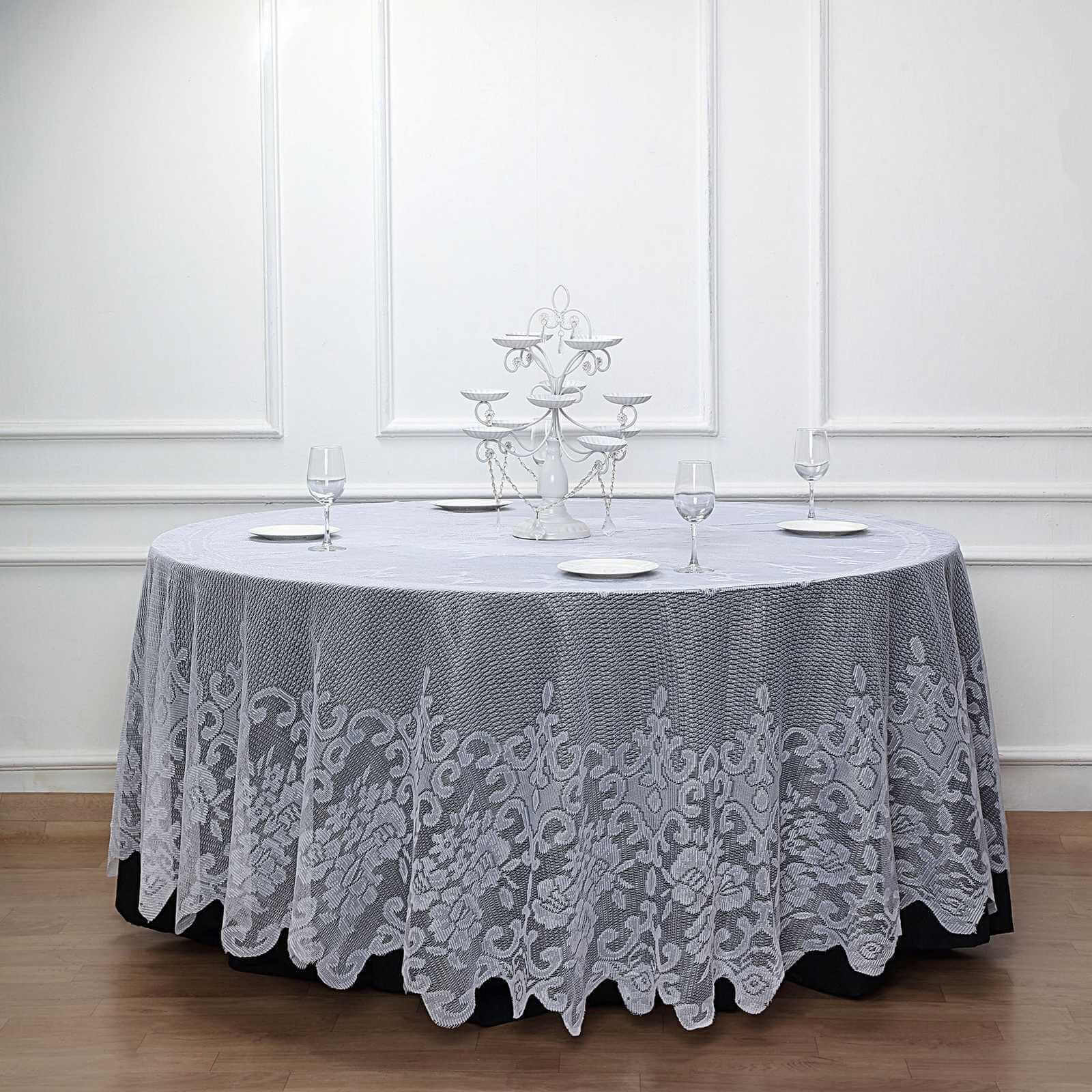 Lace Round Tablecloth 120" White with Premium Design - Seamless Finish for Banquets and Receptions - Image 2