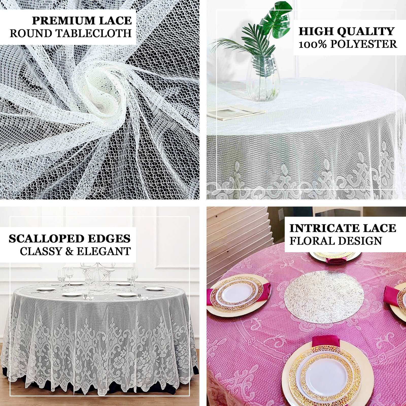 Lace Round Tablecloth 120" White with Premium Design - Seamless Finish for Banquets and Receptions - Image 3