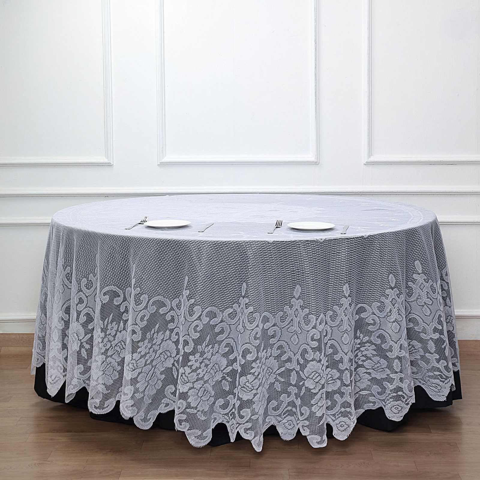 Lace Round Tablecloth 120" White with Premium Design - Seamless Finish for Banquets and Receptions - Image 5