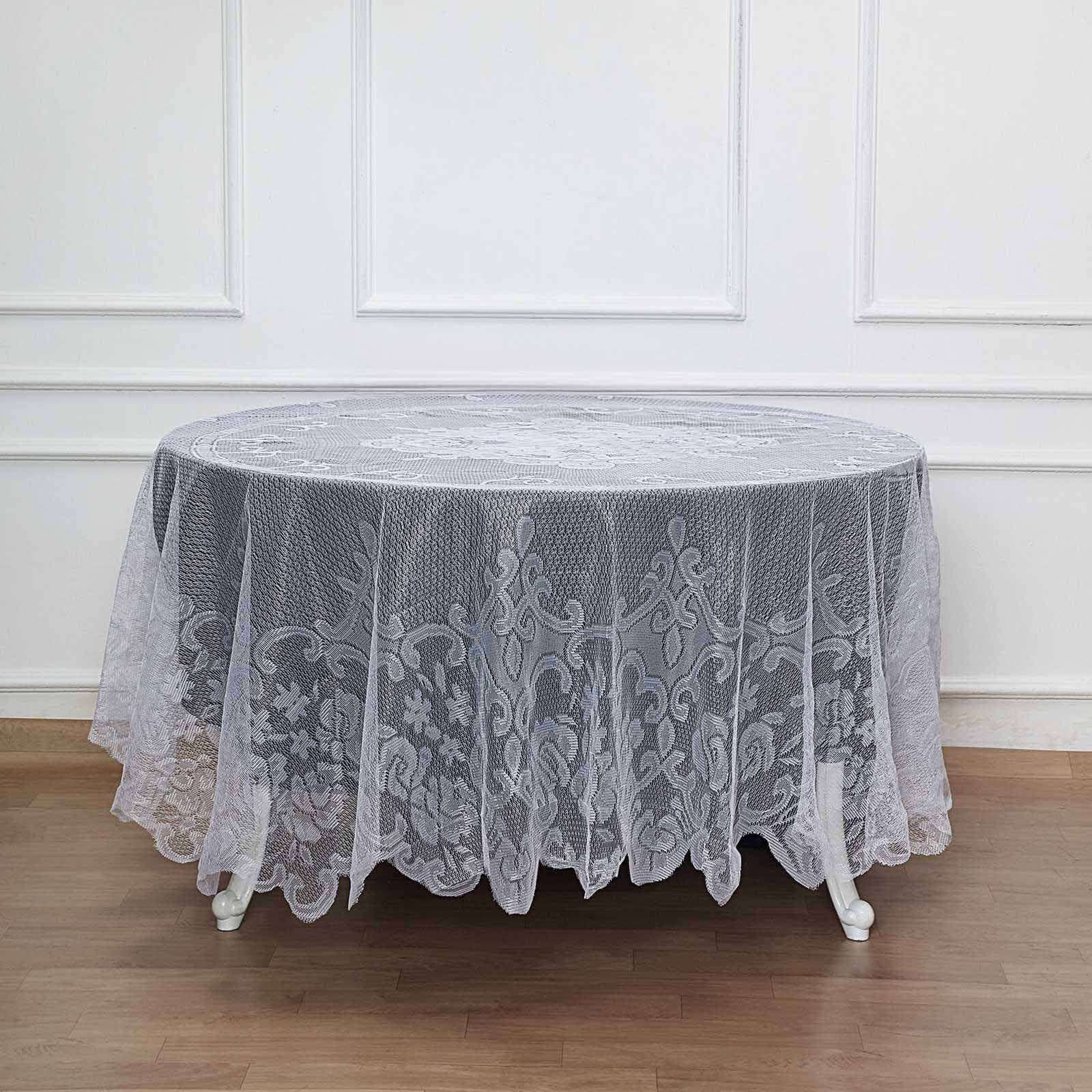 Lace Round Tablecloth 90" White with Premium Design - Perfect for Both Casual and Formal Occasions