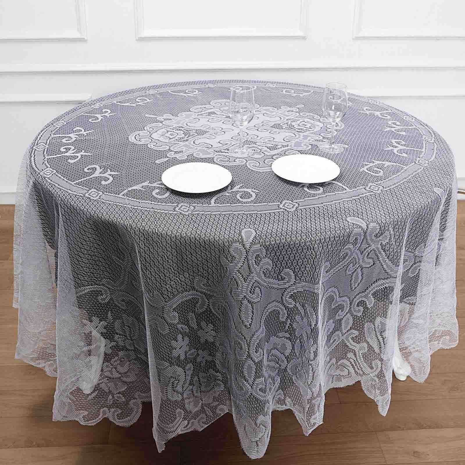 Lace Round Tablecloth 90" White with Premium Design - Perfect for Both Casual and Formal Occasions - Image 3